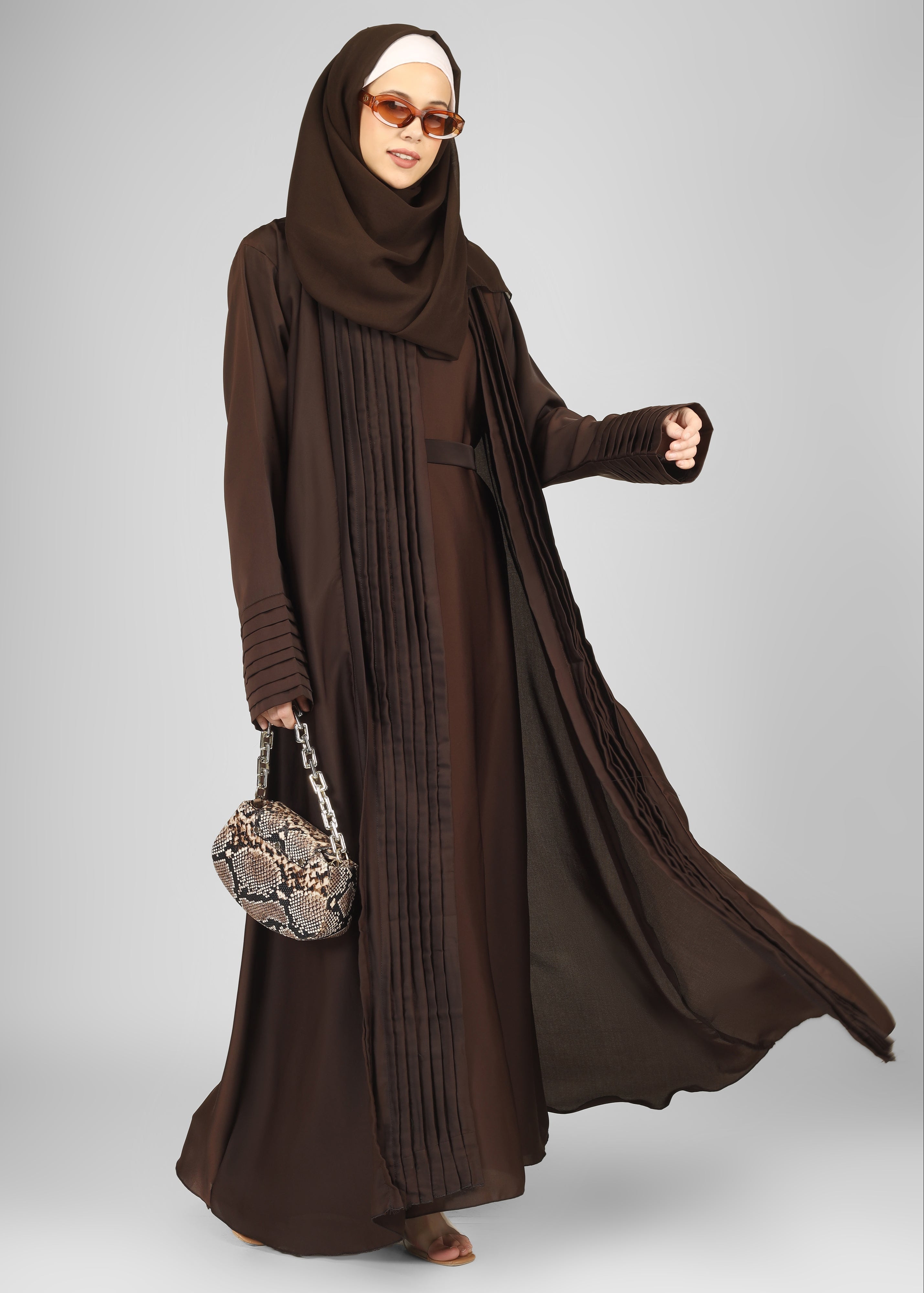 AMEERAH DOUBLE SHRUG ABAYA | COFFEE