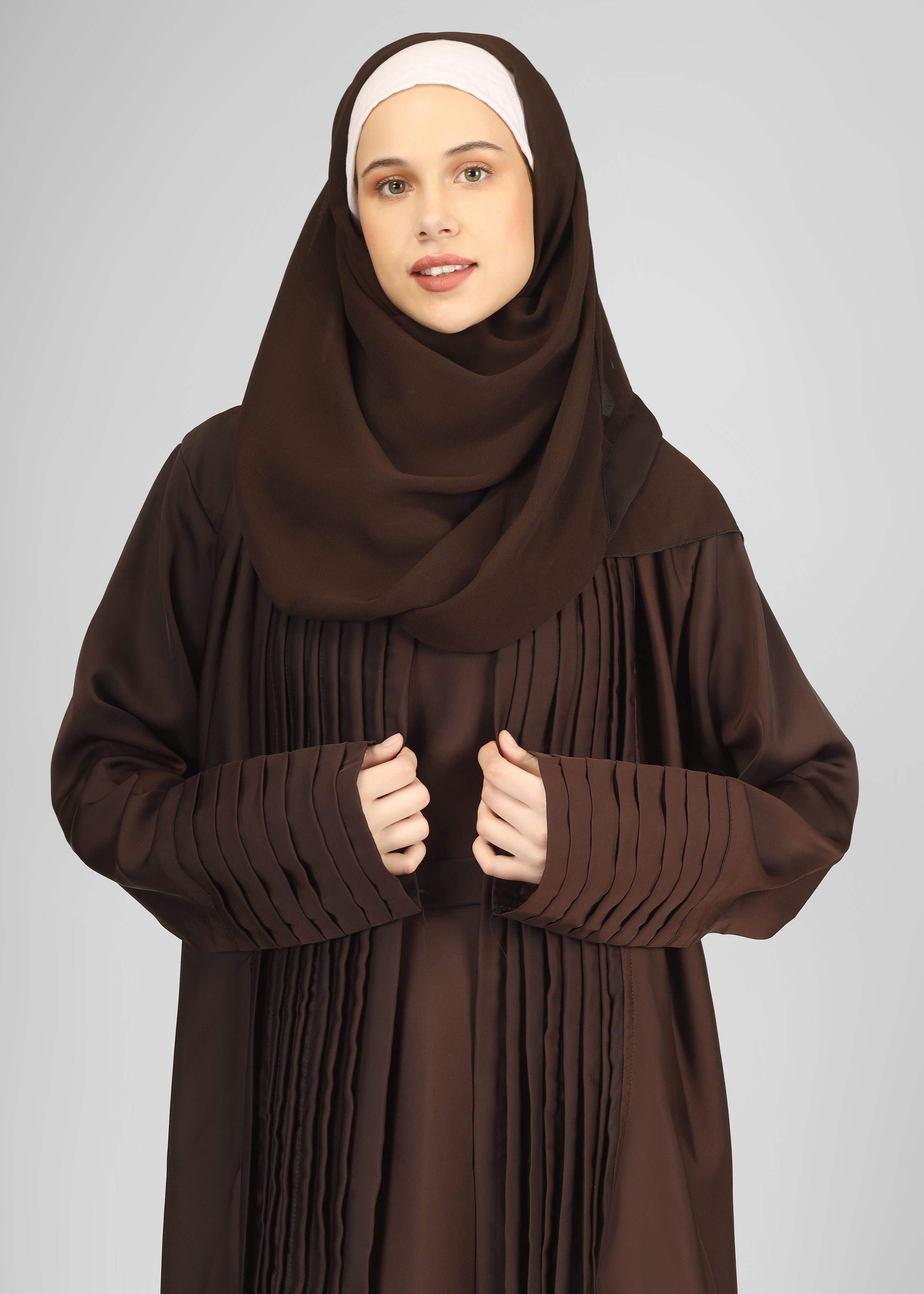 AMEERAH DOUBLE SHRUG ABAYA | COFFEE