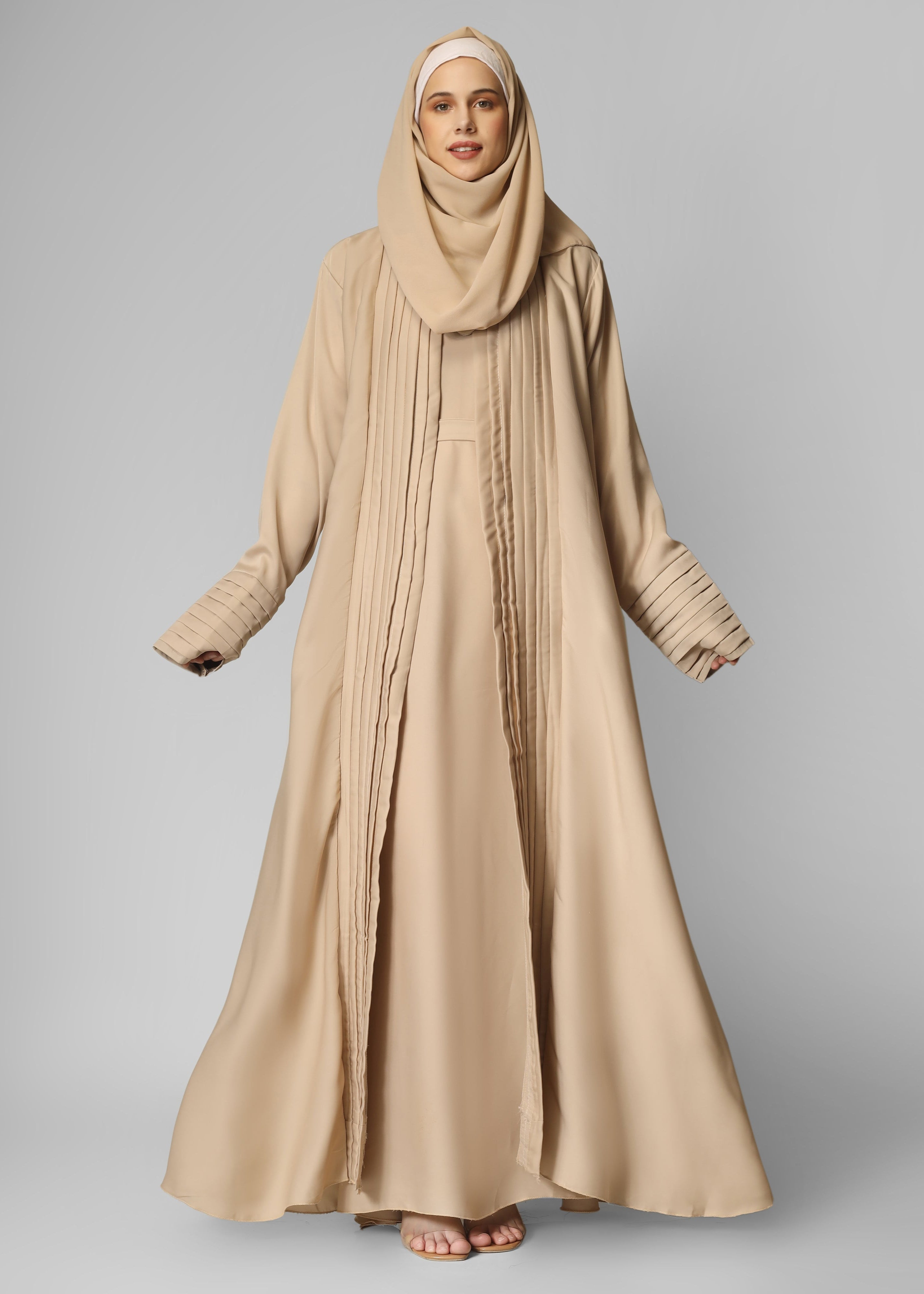 AMEERAH DOUBLE SHRUG ABAYA | NUDE