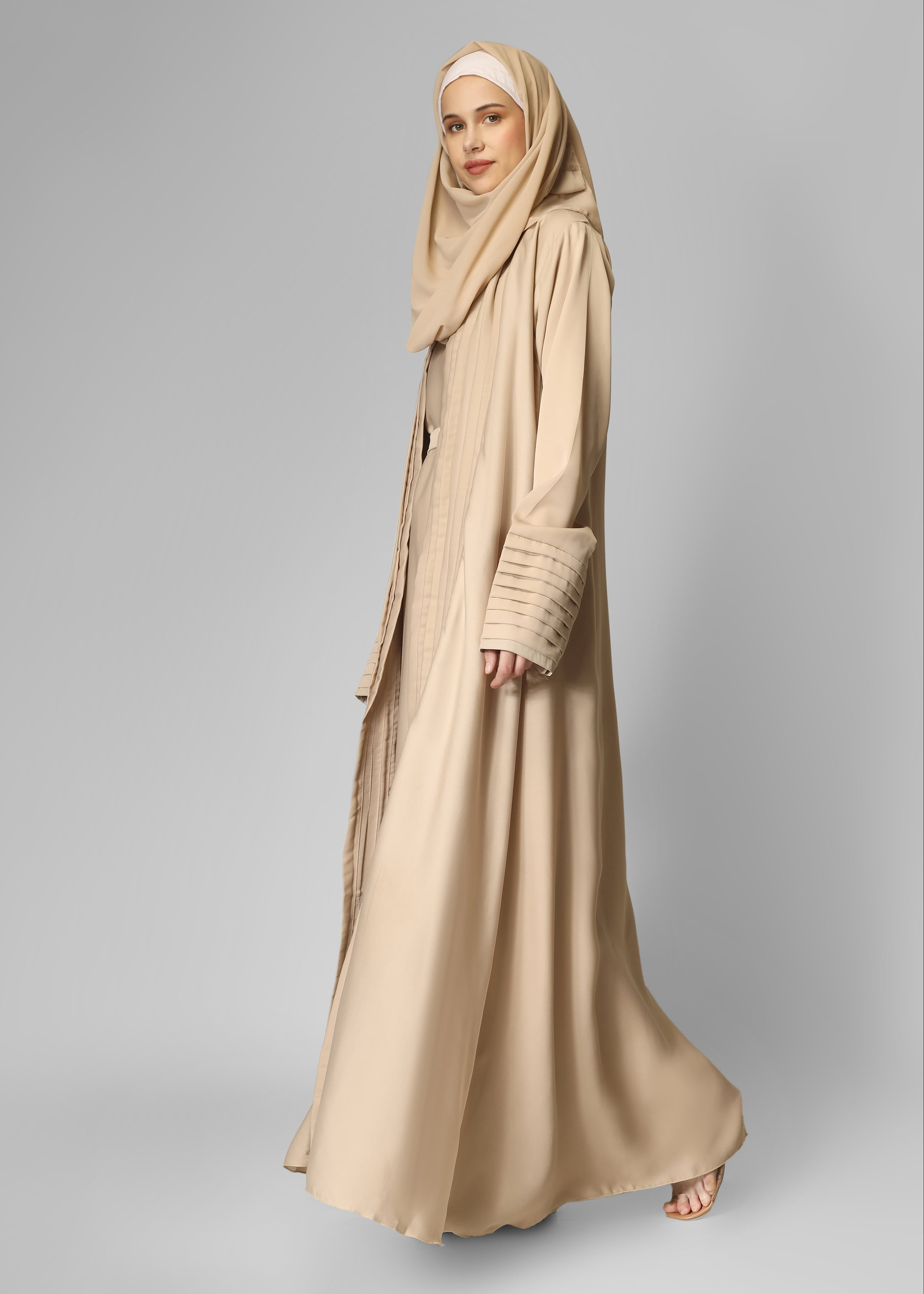 AMEERAH DOUBLE SHRUG ABAYA | NUDE