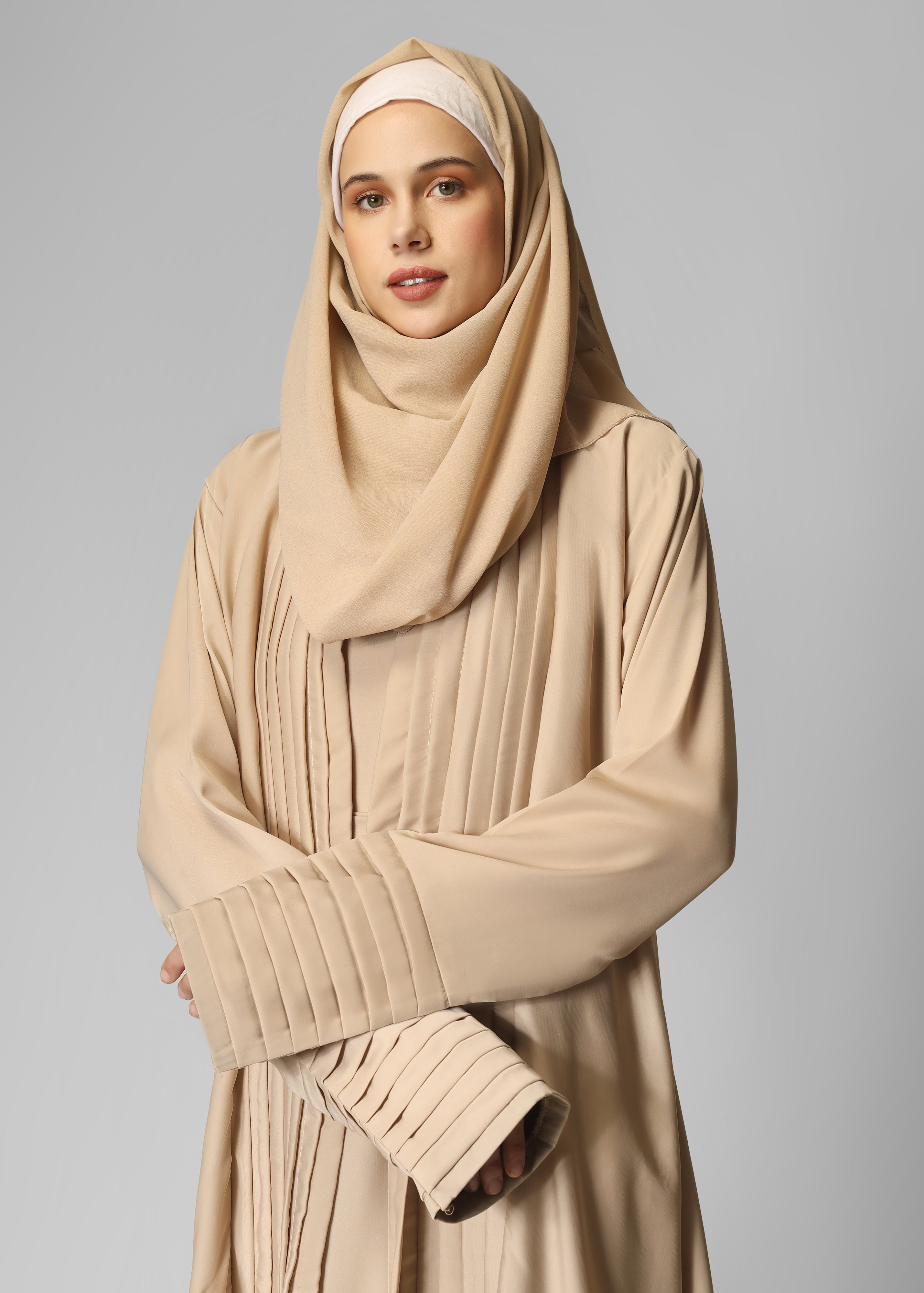 AMEERAH DOUBLE SHRUG ABAYA | NUDE