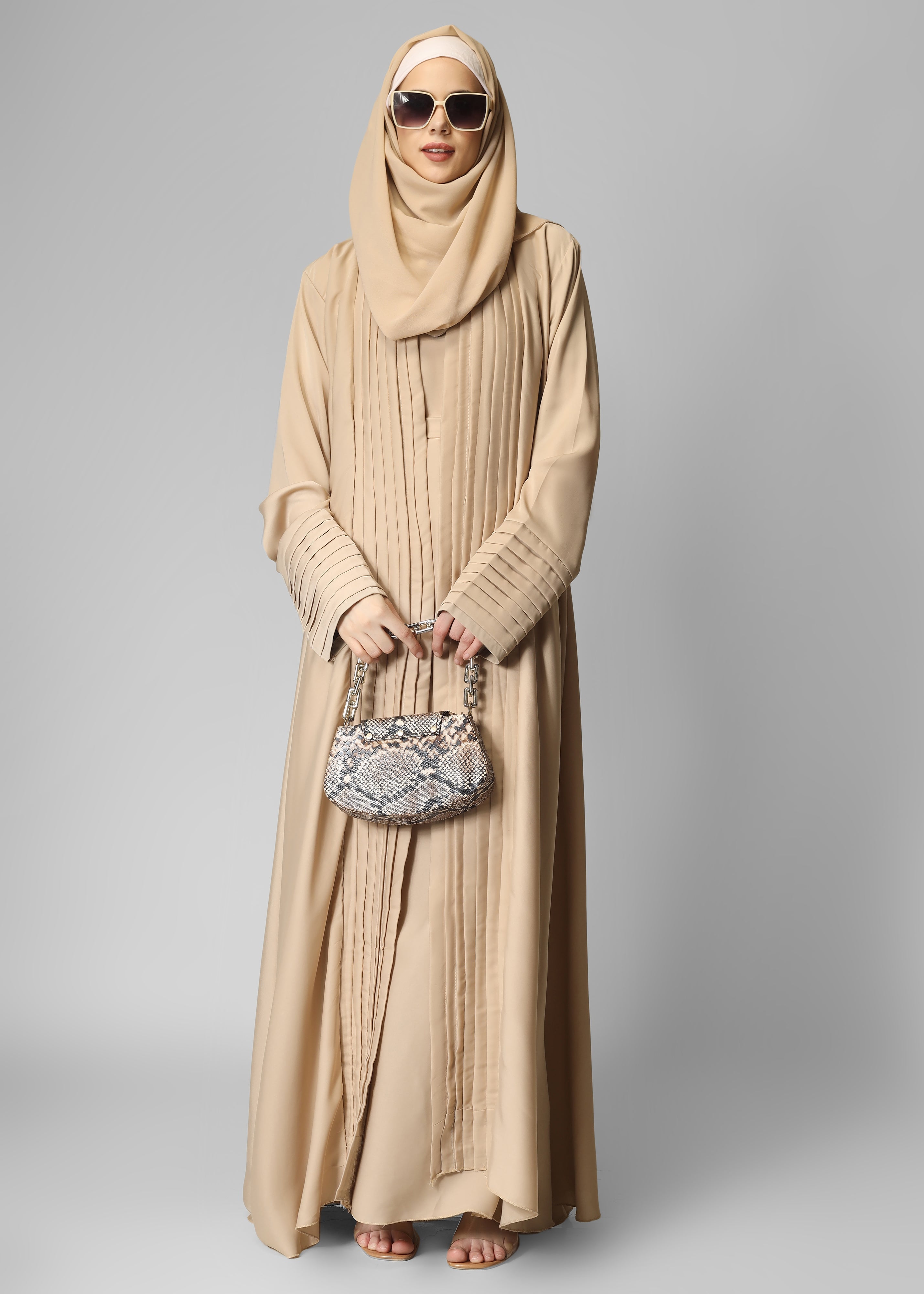 AMEERAH DOUBLE SHRUG ABAYA | NUDE