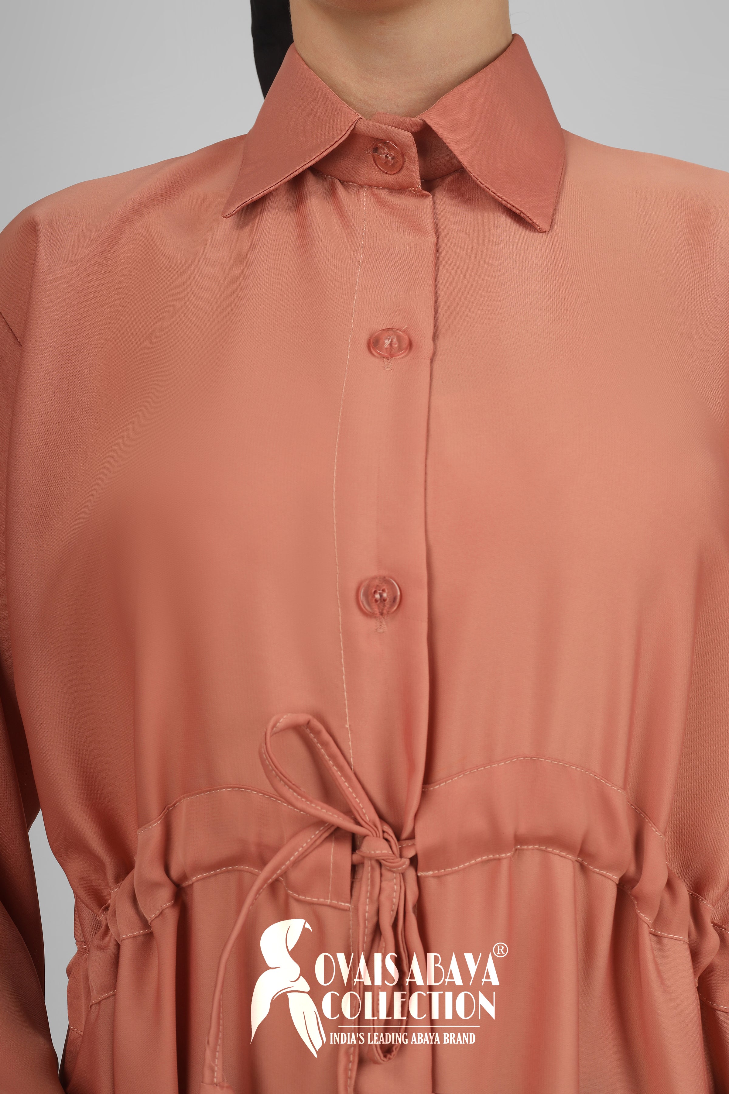 New Launch Huriya Front Open Collar Abaya PEACH ( Limited Stock )