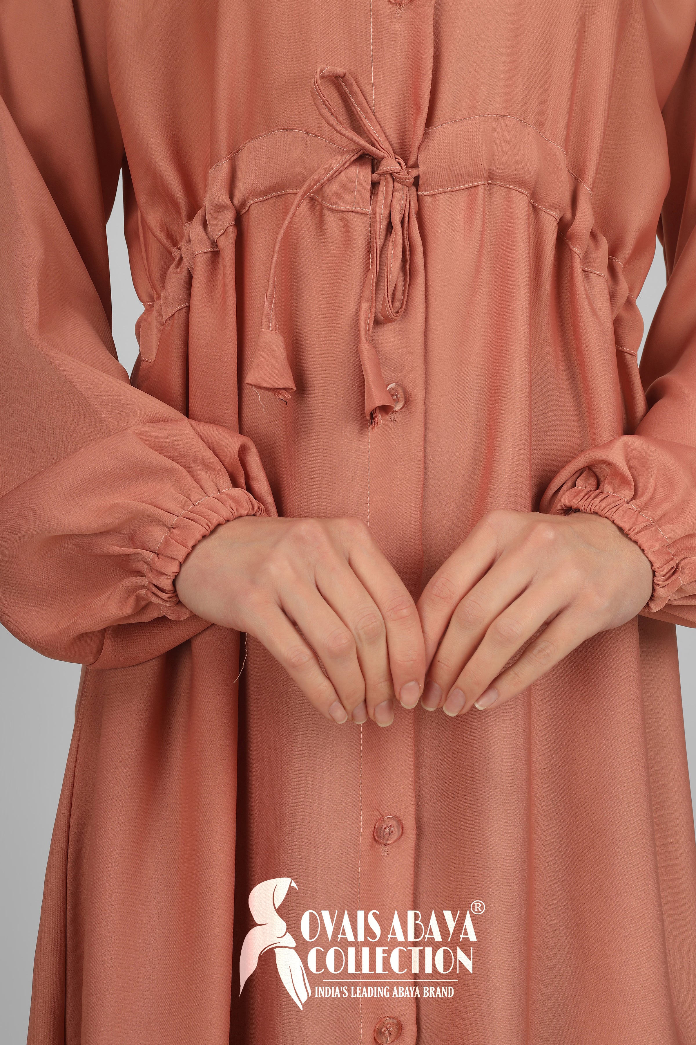 New Launch Huriya Front Open Collar Abaya PEACH ( Limited Stock )