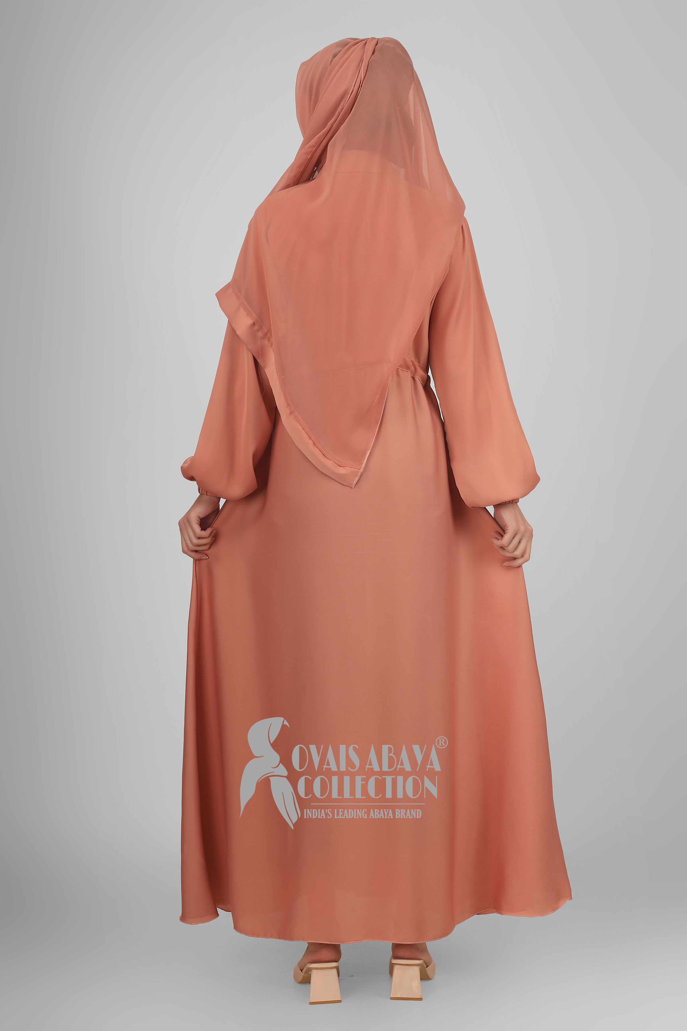 New Launch Huriya Front Open Collar Abaya PEACH ( Limited Stock )