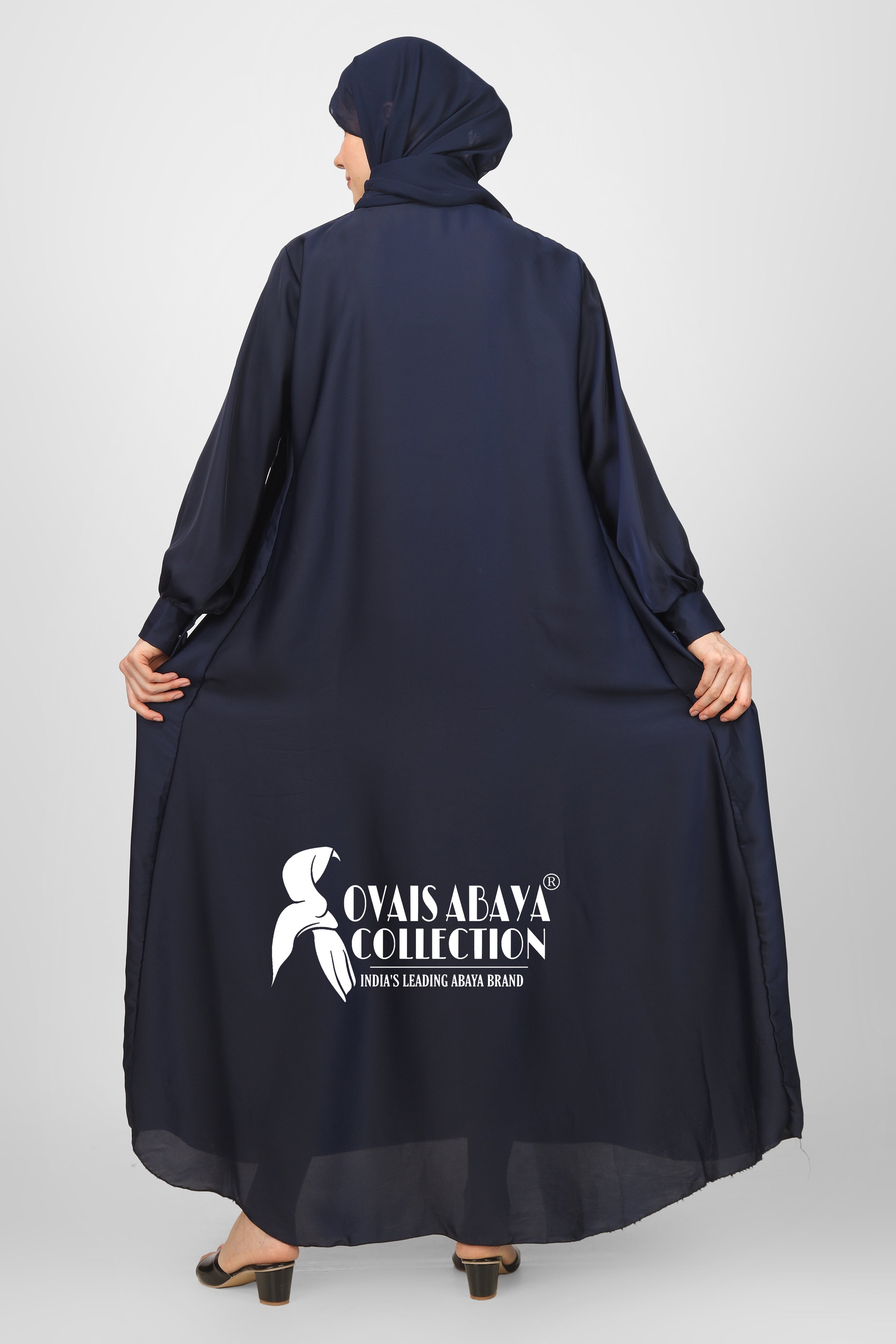 Beautiful Frill Plates Work Buttons Abaya ( NAVY BLUE  )