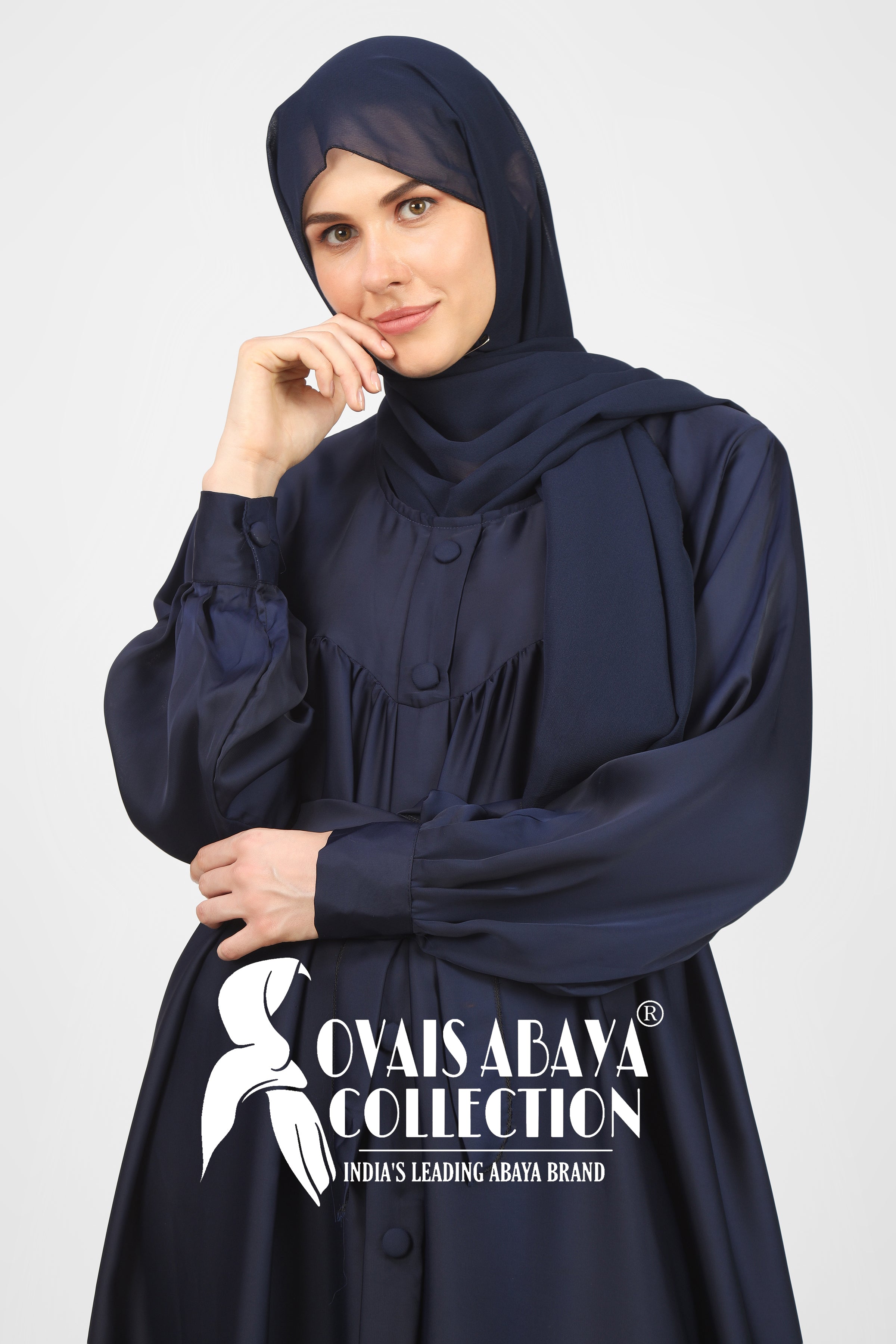 Beautiful Frill Plates Work Buttons Abaya ( NAVY BLUE  )