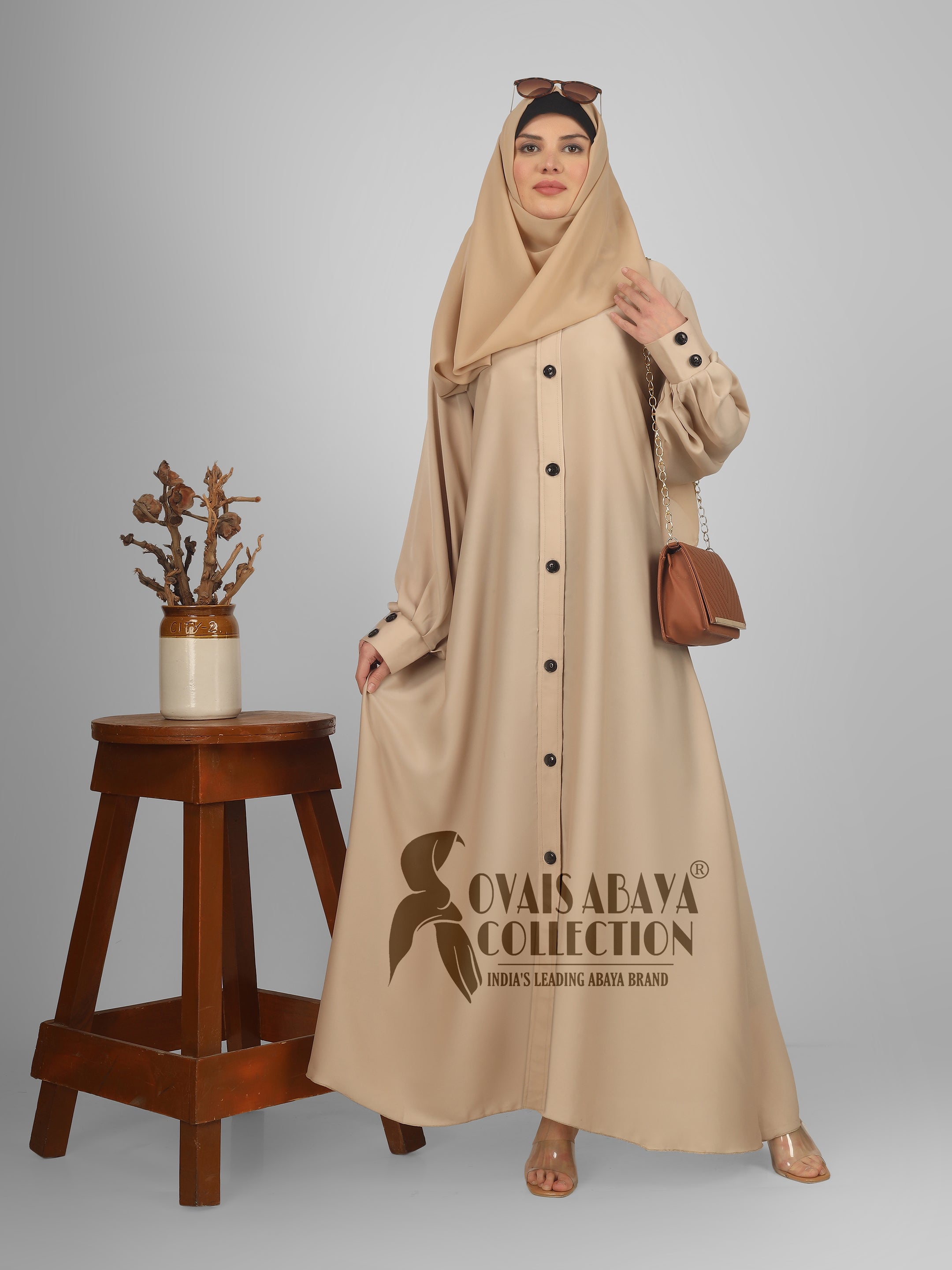 Daily Wear Buttons Abaya ( NUDE )