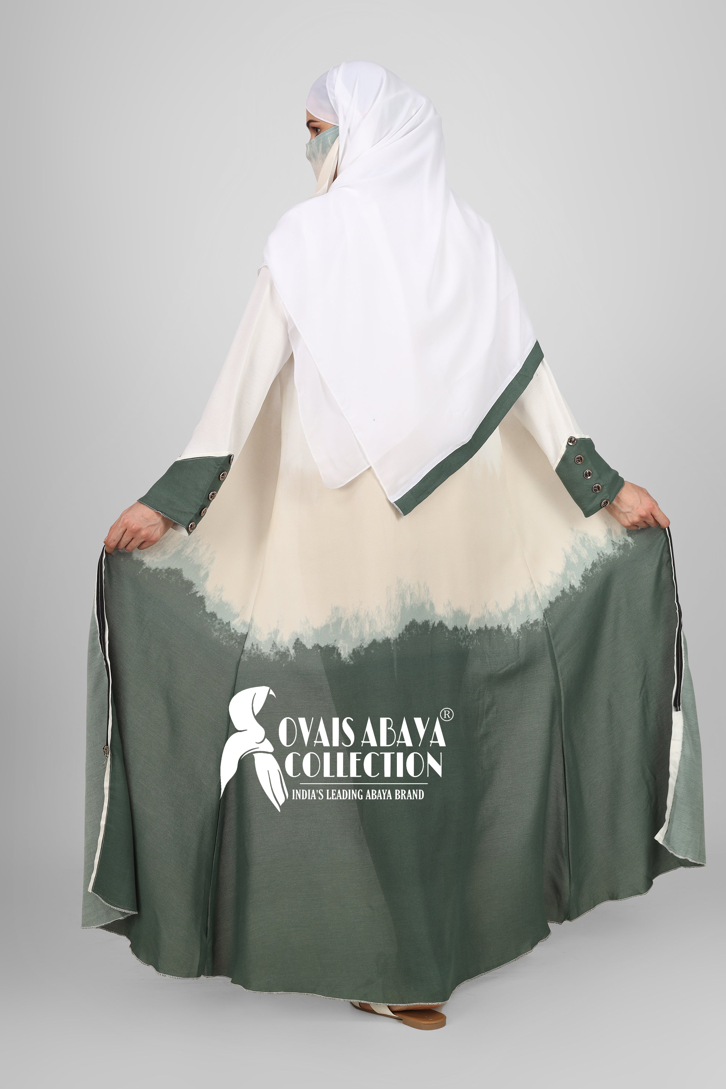 Juniba Tai Dye Fully Zipper Abaya LOW GREEN ( Limited - Edition )