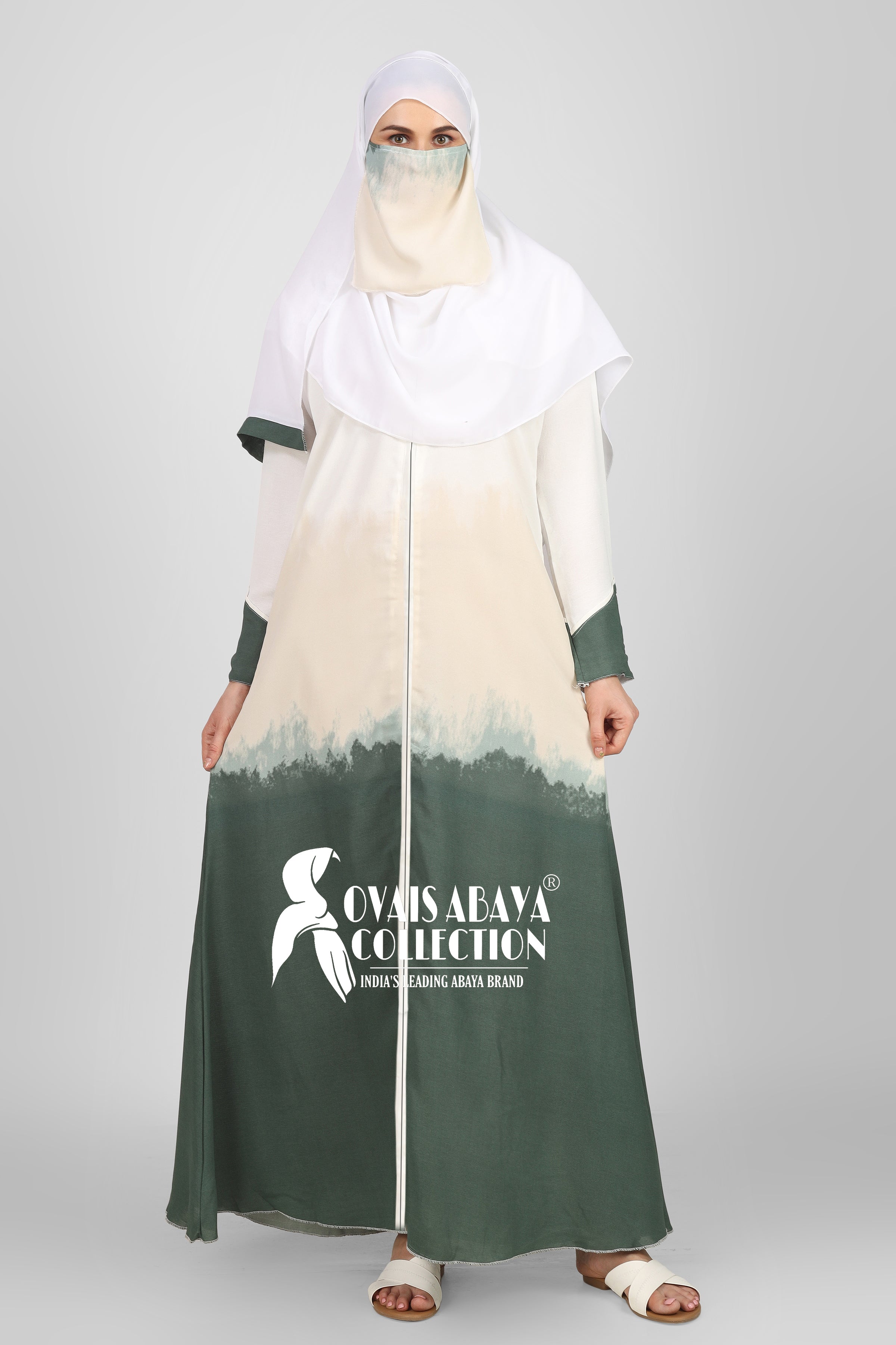 Juniba Tai Dye Fully Zipper Abaya LOW GREEN ( Limited - Edition )