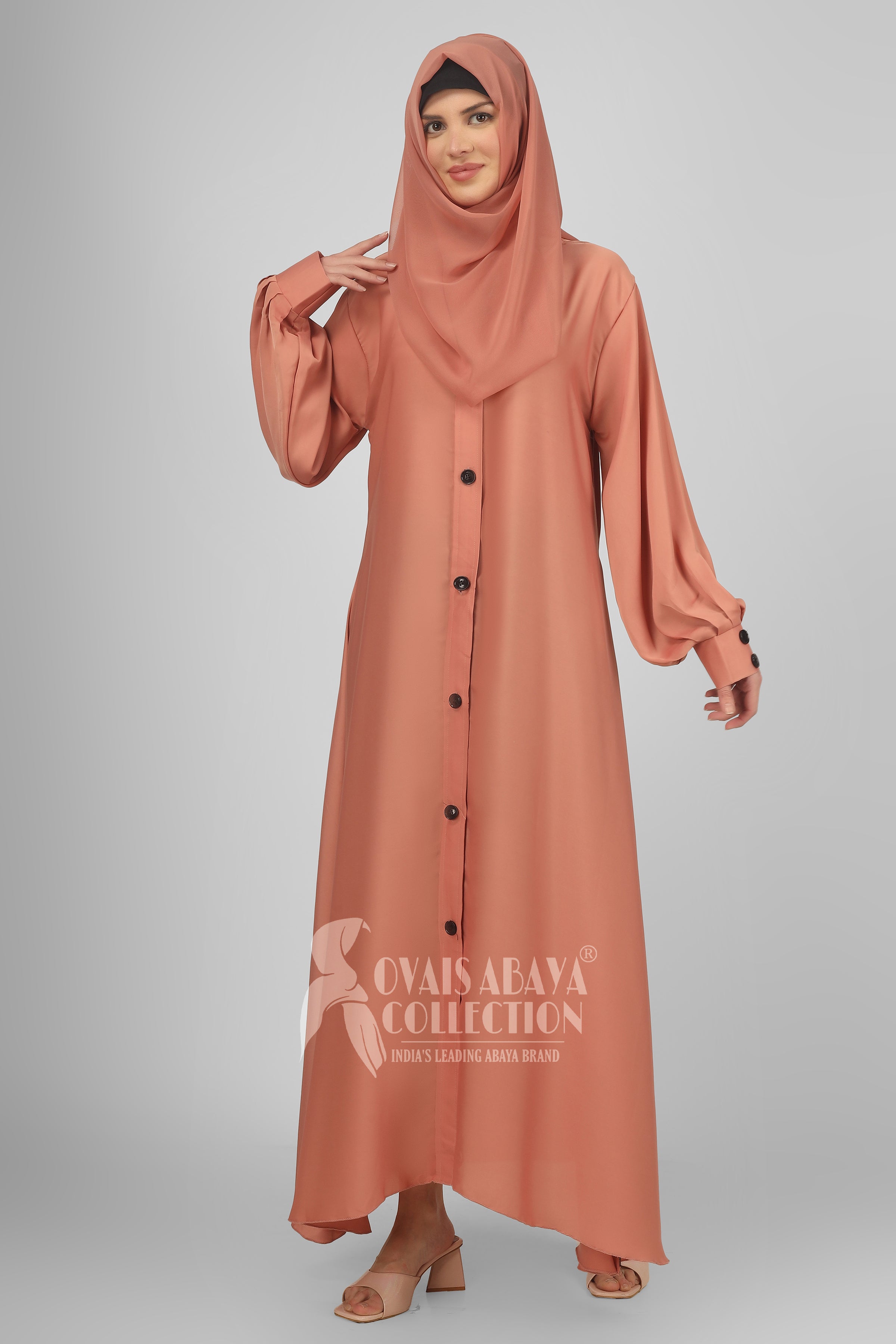 Daily Wear Buttons Abaya ( PEACH )