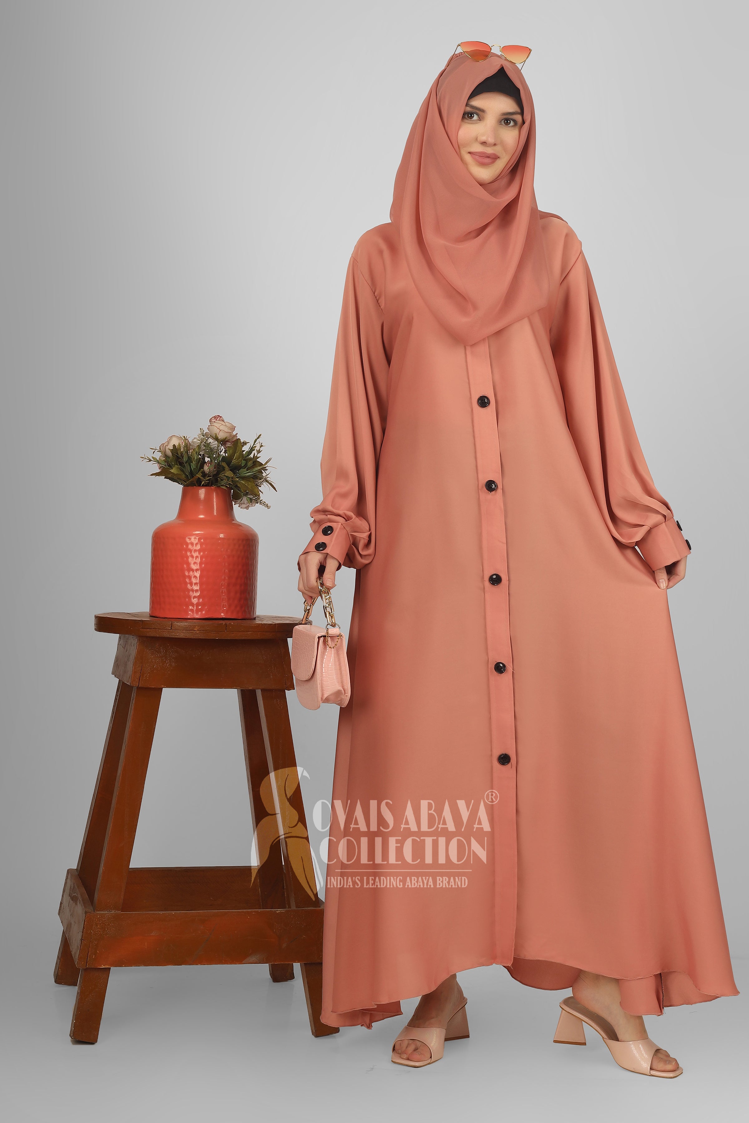 Daily Wear Buttons Abaya ( PEACH )