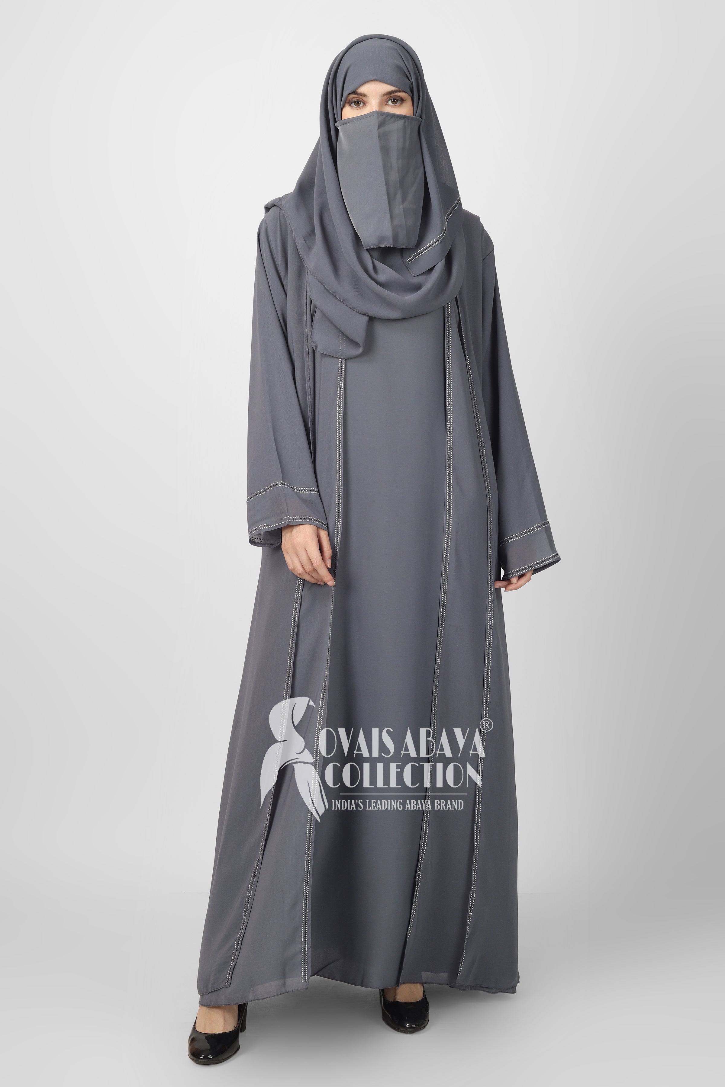 SHEHNAZ Bridle Double Inner Stone work abaya ( BRIDLE GRAY )