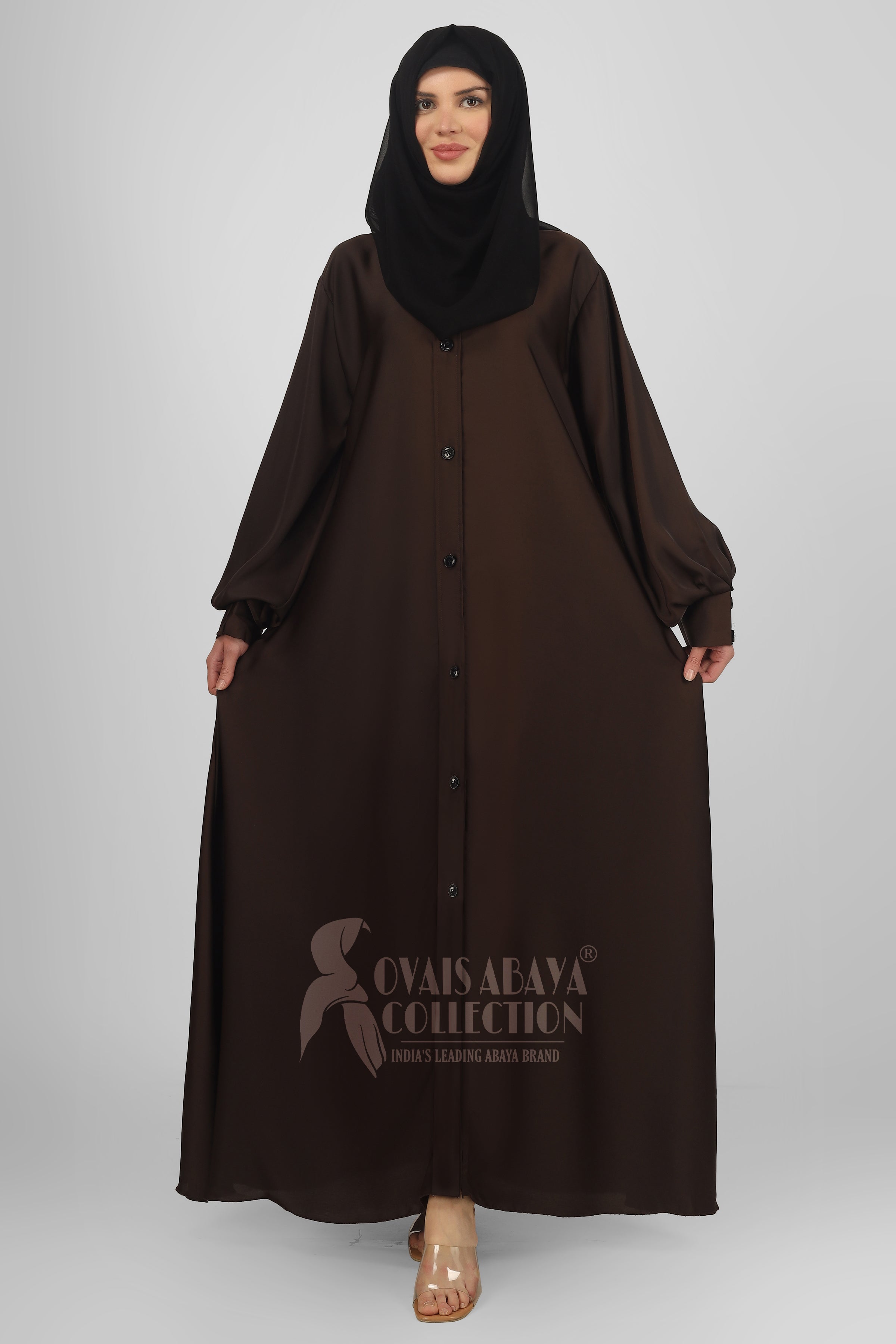 Daily Wear Buttons Abaya ( DARK BROWN )