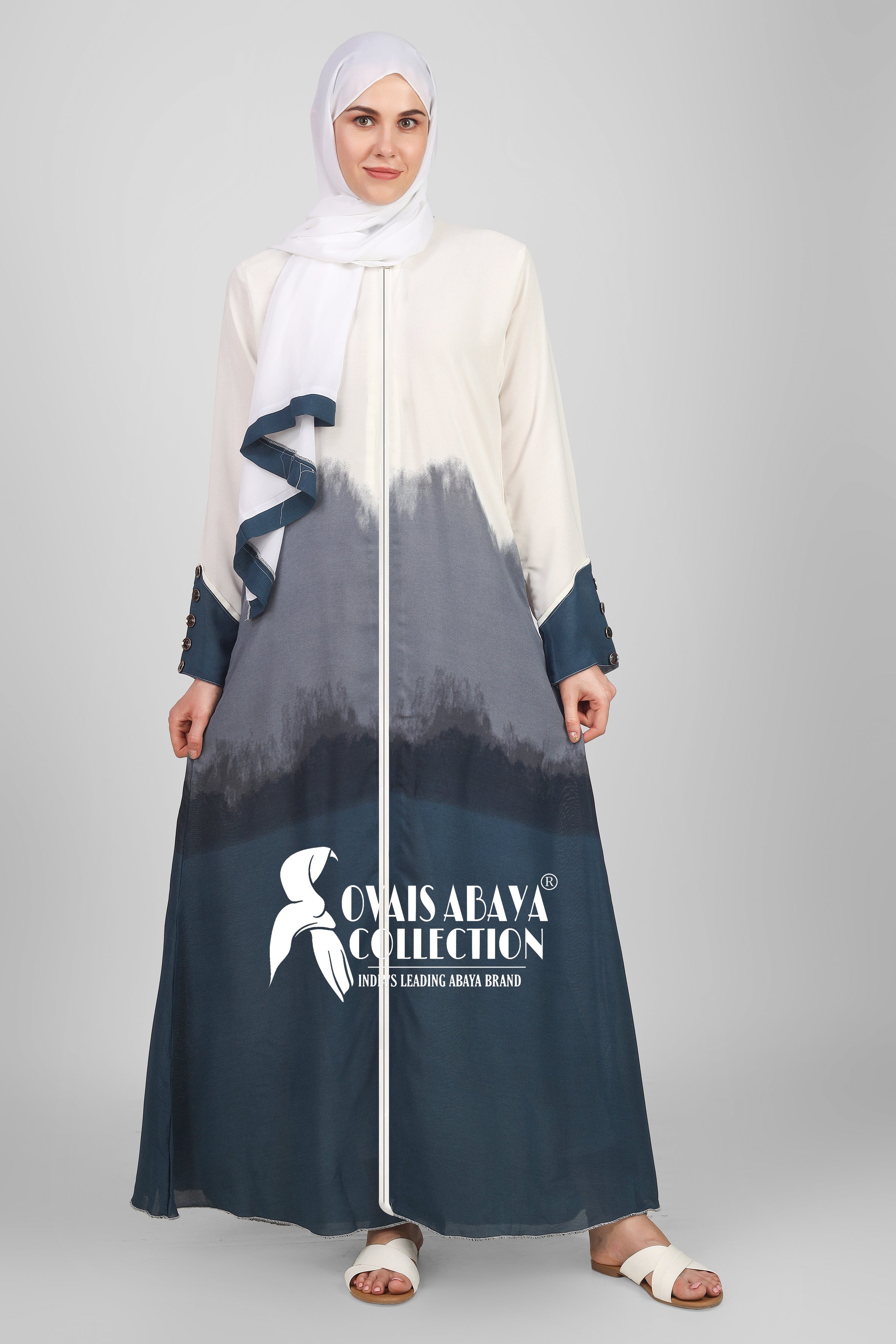 Juniba Tai Dye Fully Zipper Abaya LOW TEAL ( Limited - Edition )