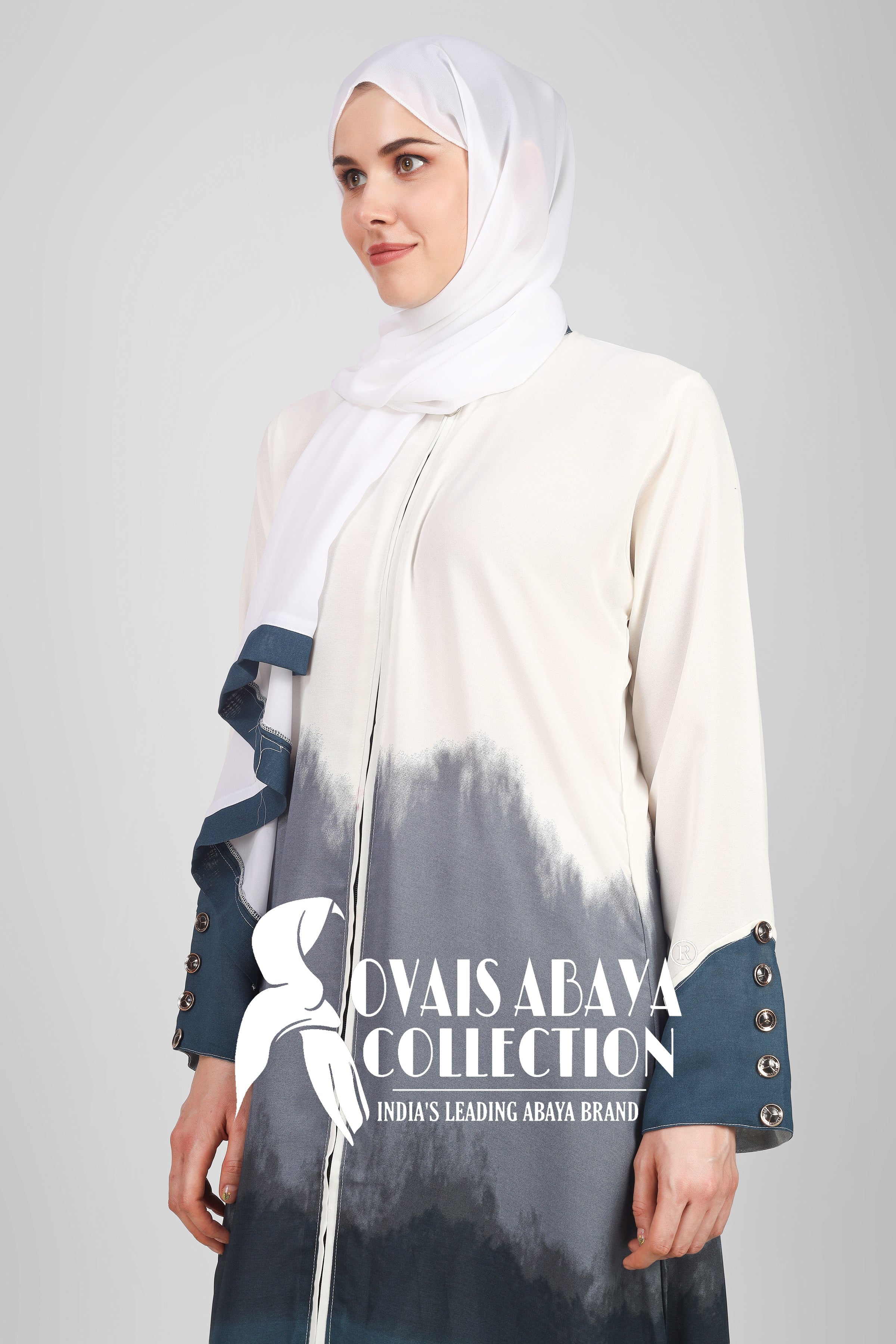 Juniba Tai Dye Fully Zipper Abaya LOW TEAL ( Limited - Edition )