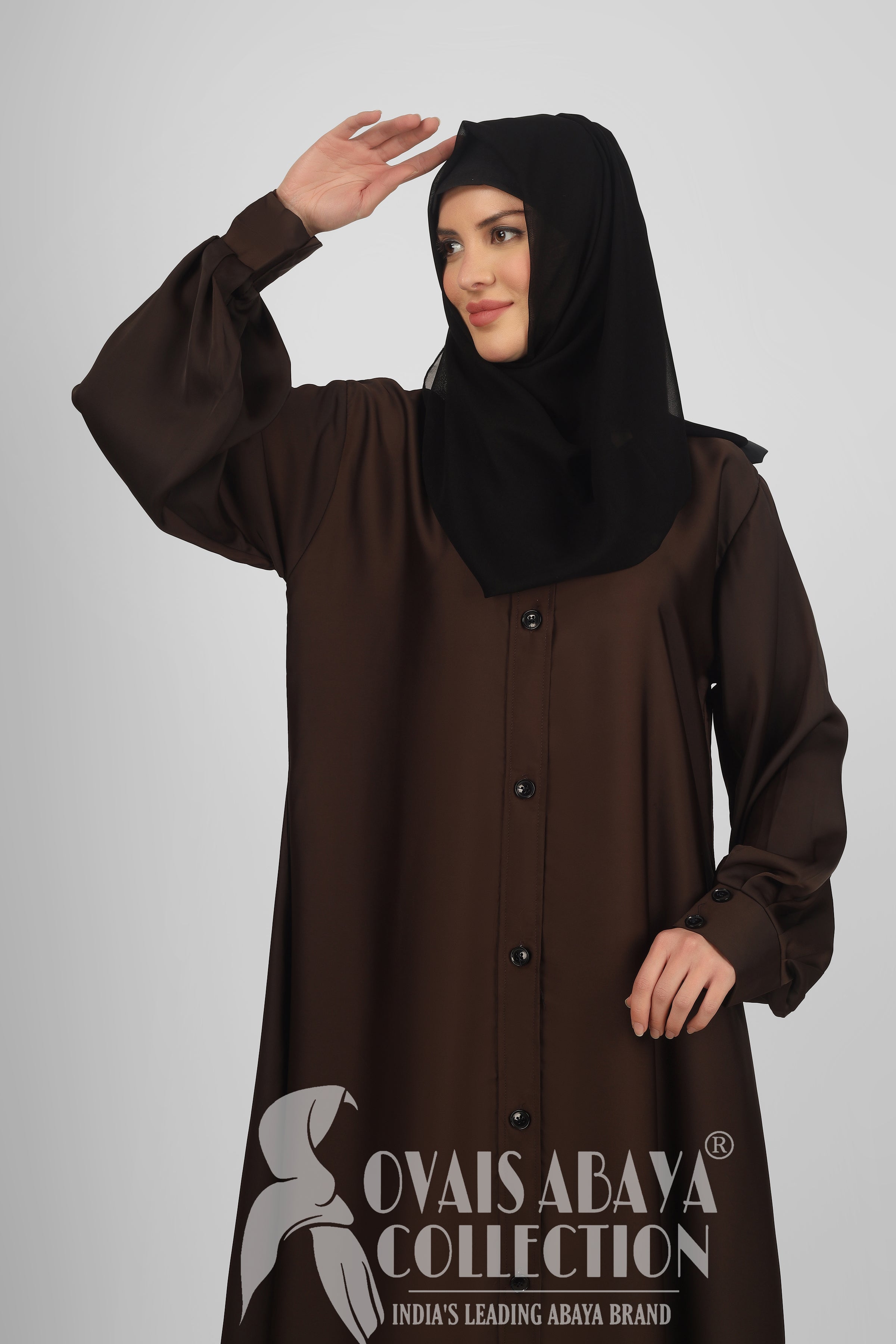 Daily Wear Buttons Abaya ( DARK BROWN )