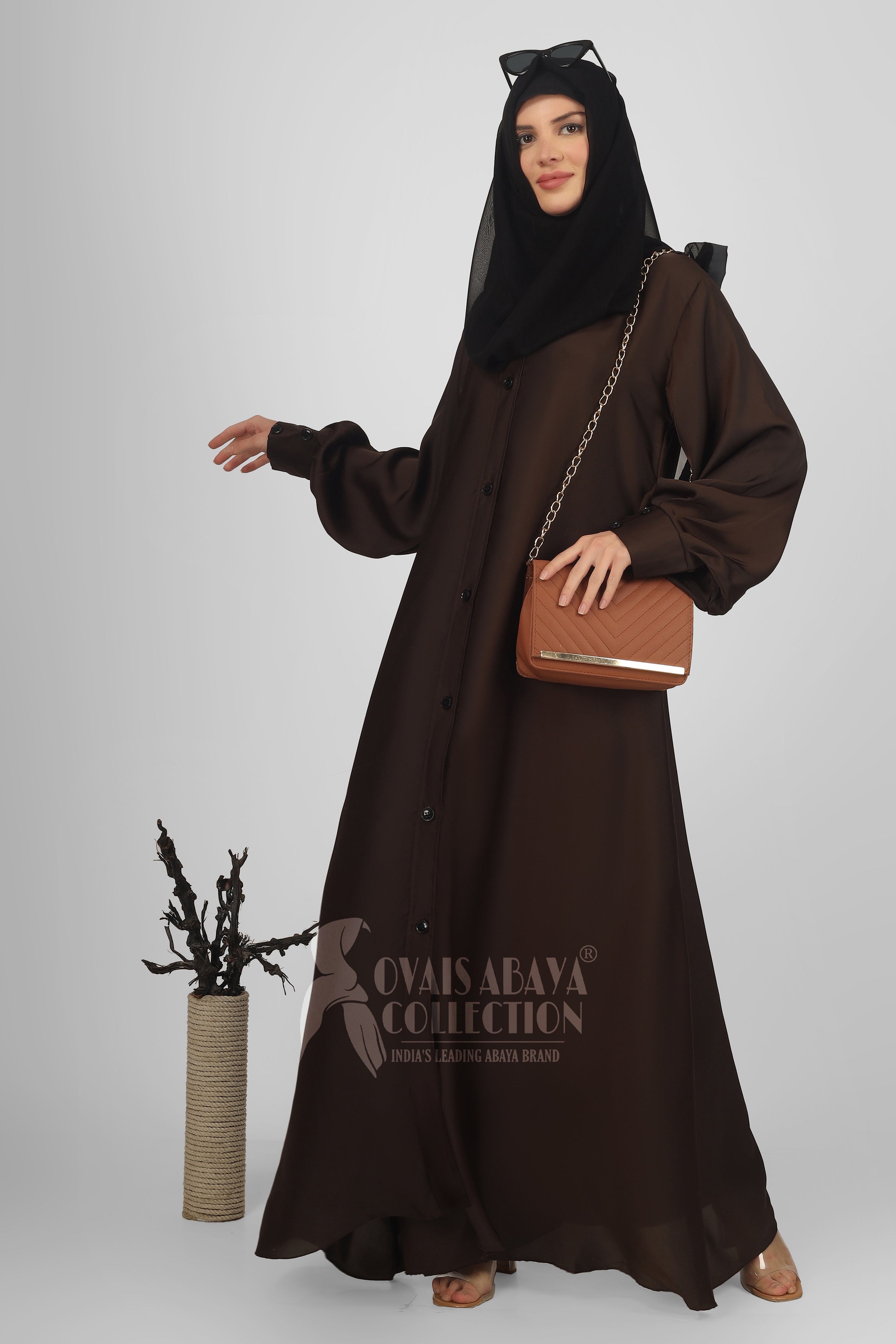 Daily Wear Buttons Abaya ( DARK BROWN )