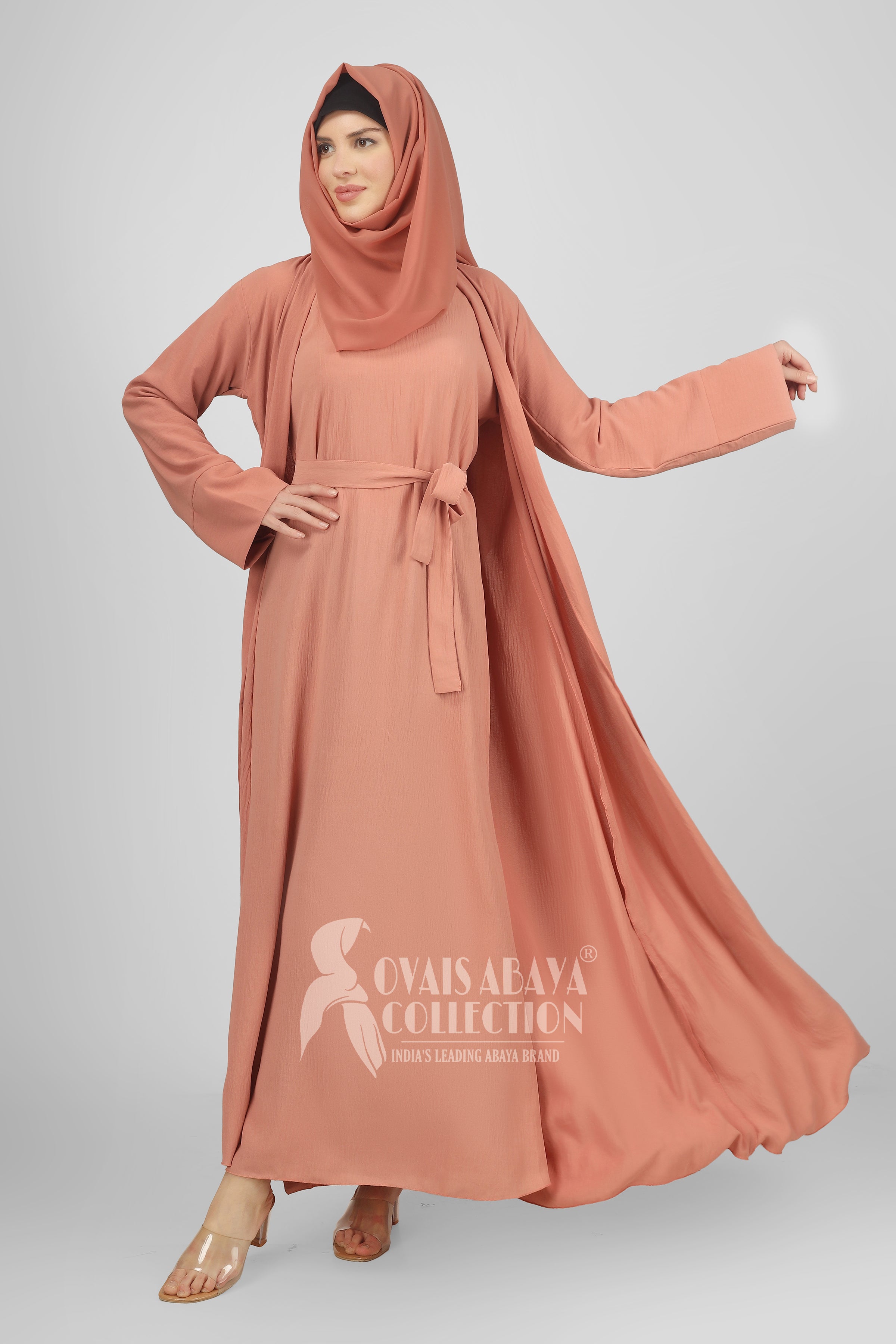 Original Dubai Crush Double Shrugs Abaya FLAMINGO( Limited - Stock )