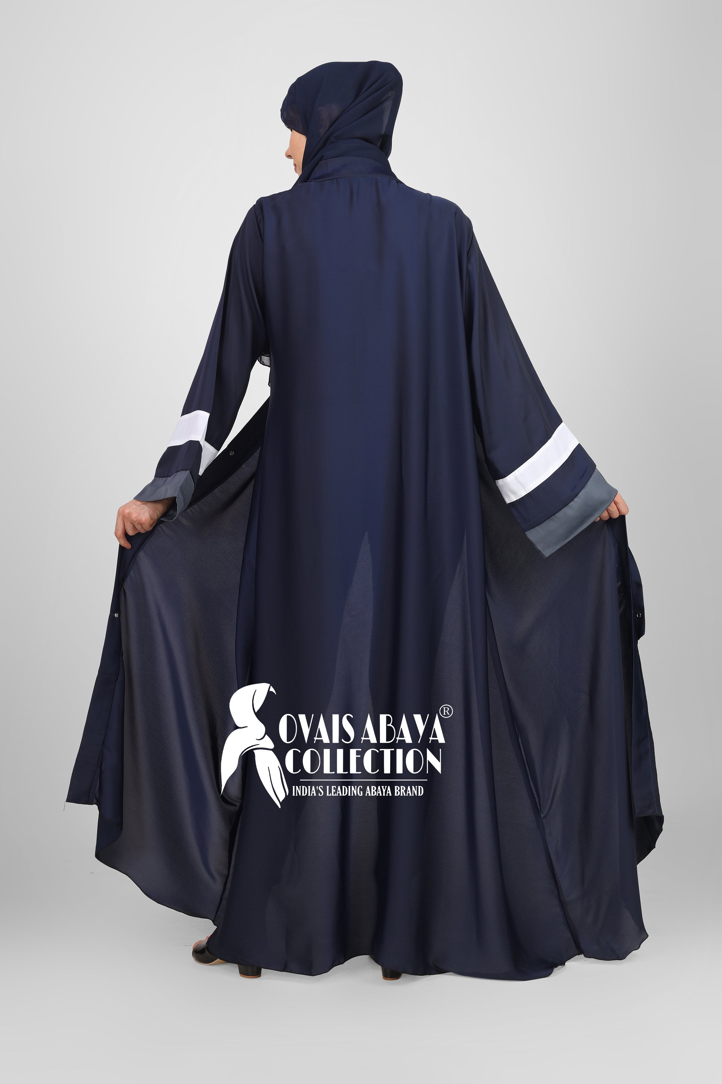 Haima Front Open Contrast Sleeve Abaya ( BLUE )