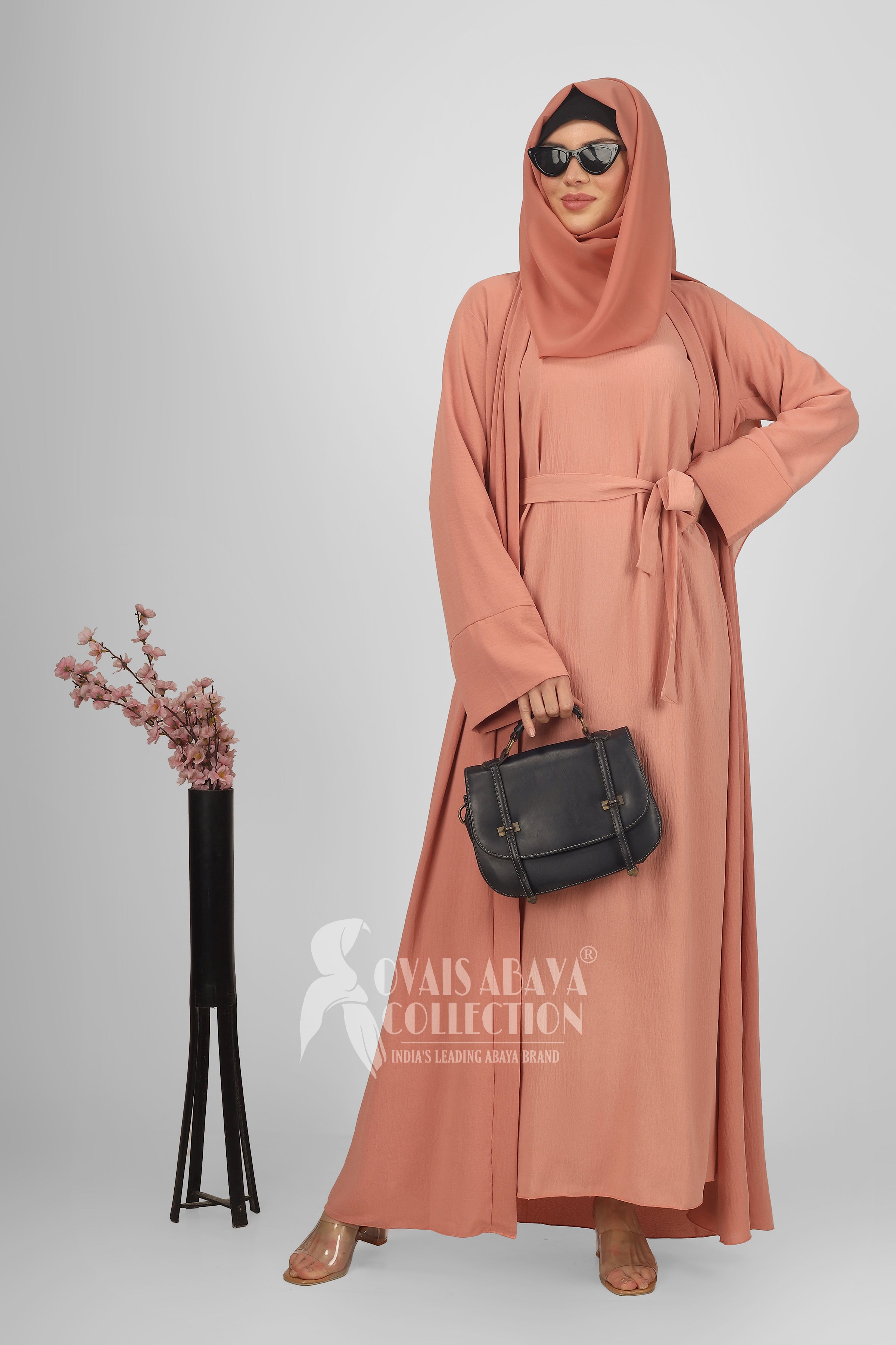 Original Dubai Crush Double Shrugs Abaya FLAMINGO( Limited - Stock )