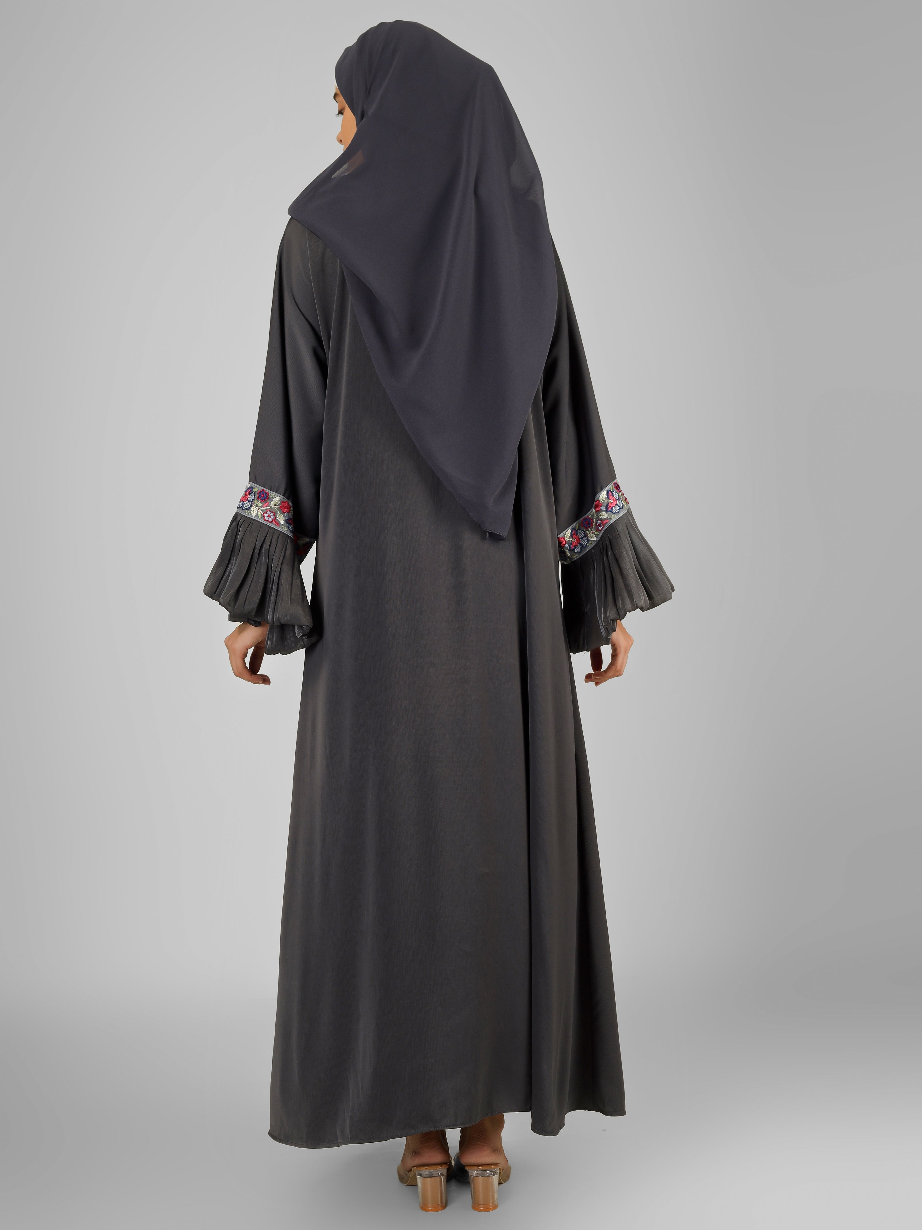 HEER ORGANZA SLEEVE ABAYA | GRAY