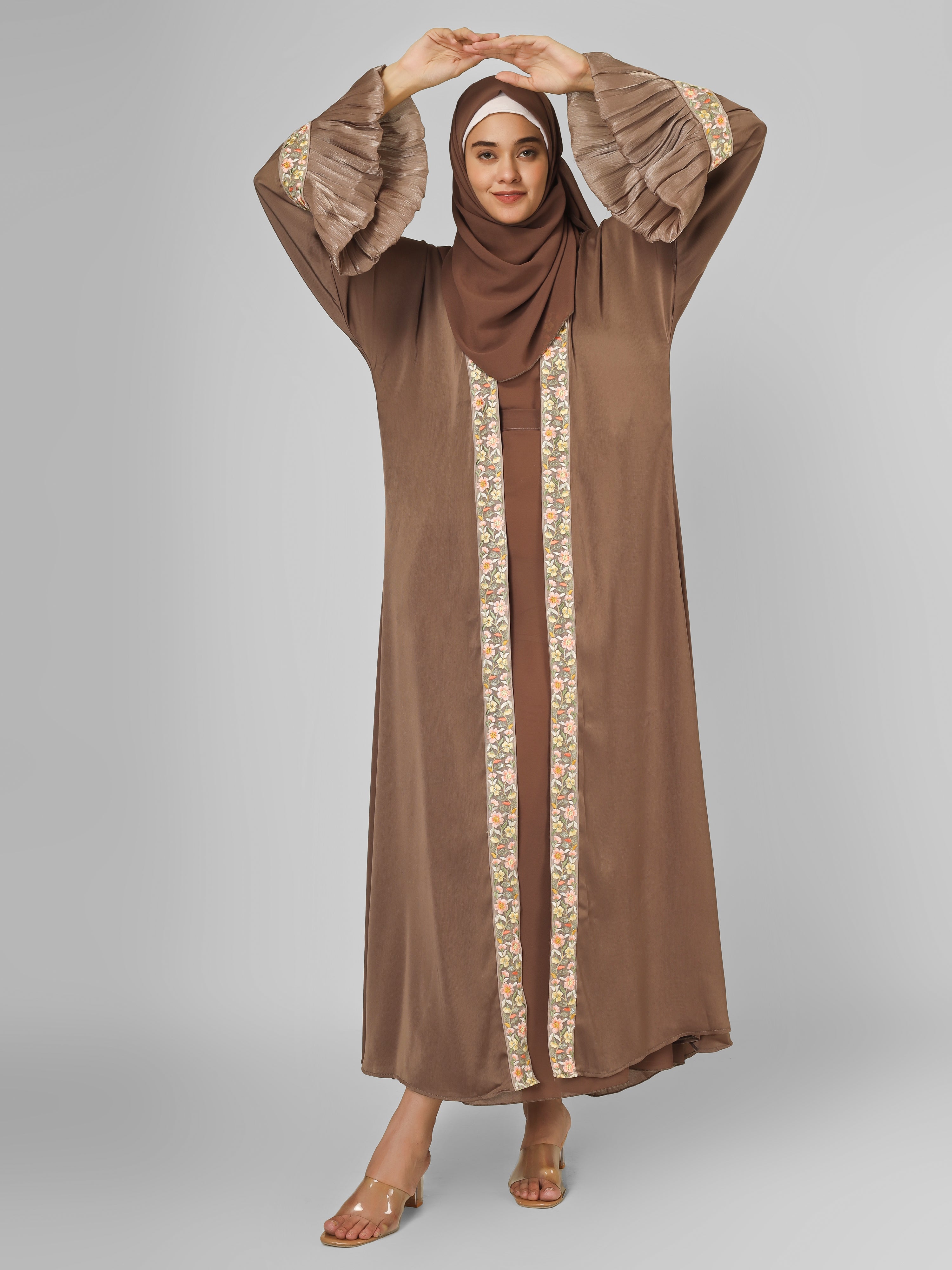 HEER ORGANZA SLEEVE ABAYA | BROWN