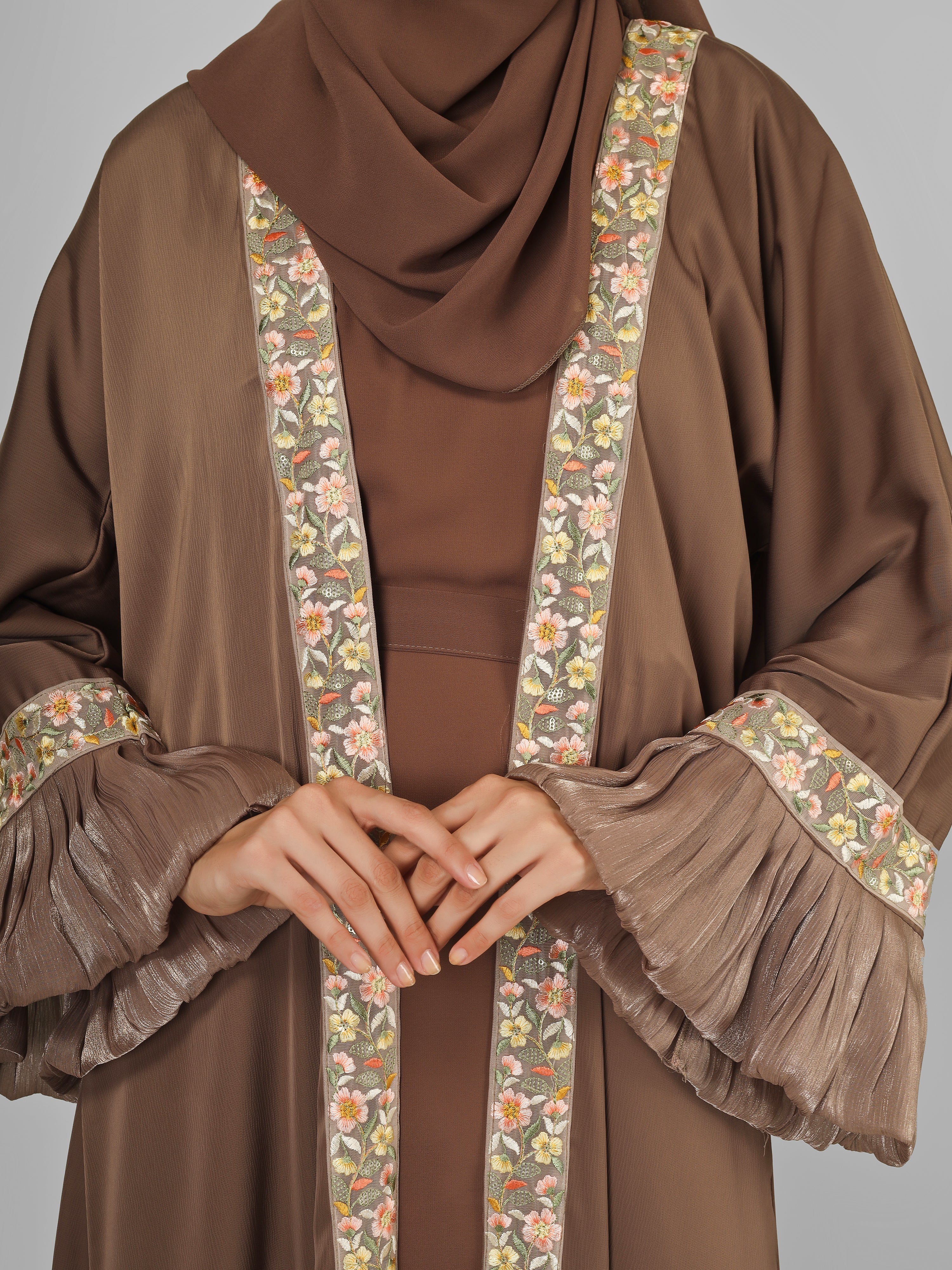 HEER ORGANZA SLEEVE ABAYA | BROWN