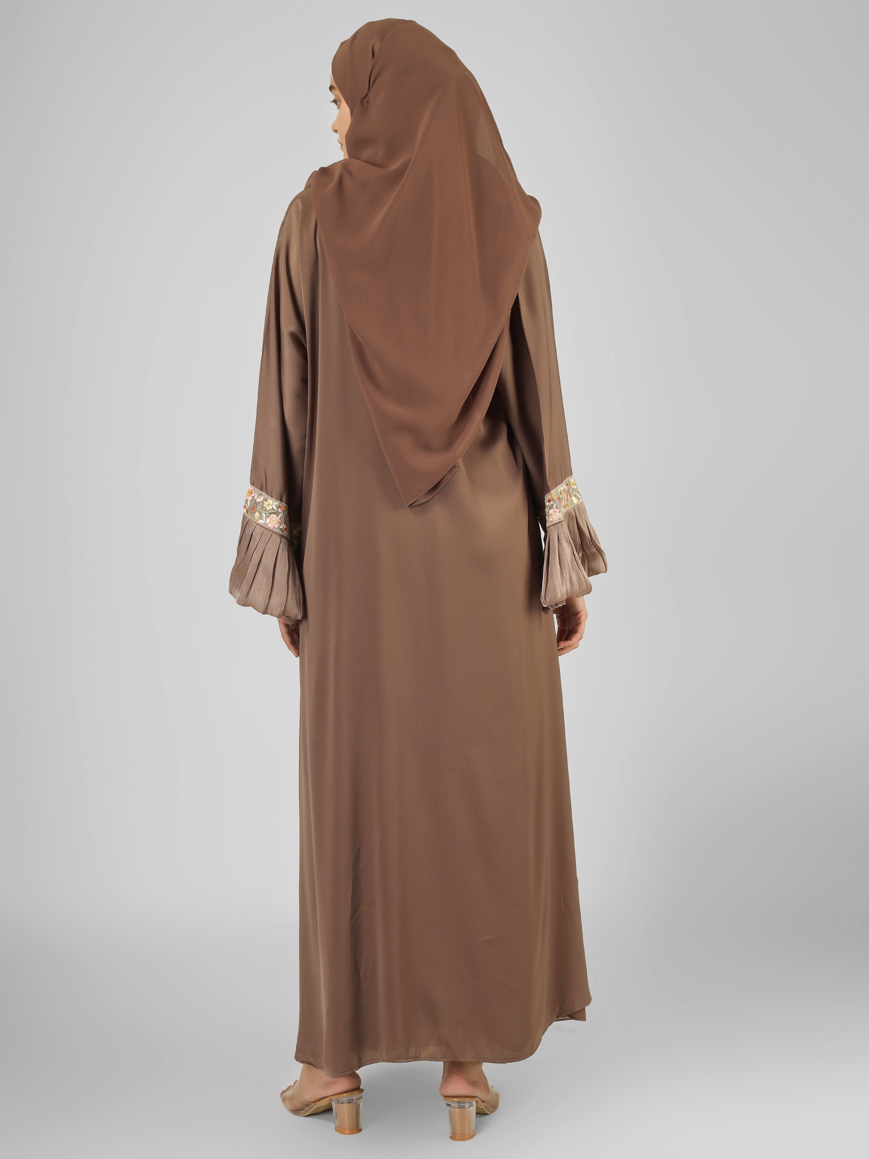 HEER ORGANZA SLEEVE ABAYA | BROWN