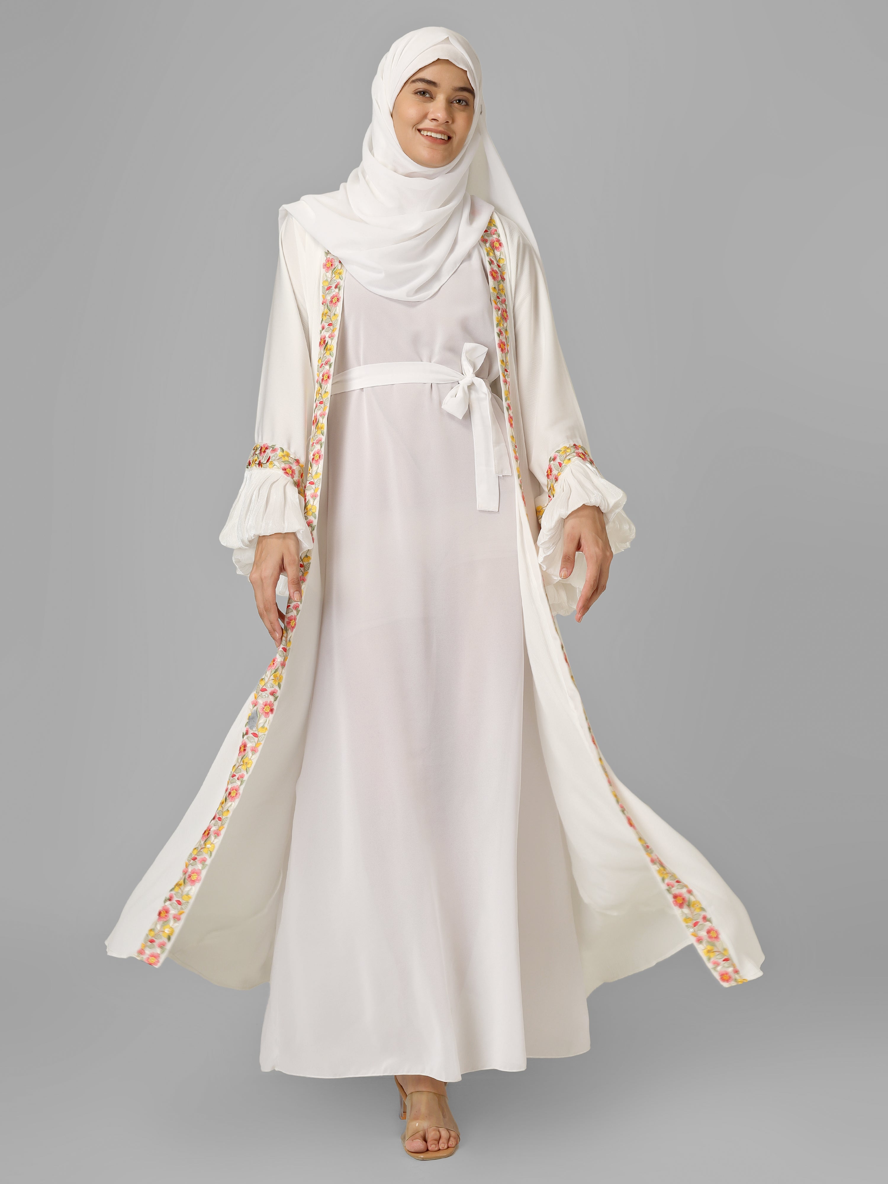 HEER ORGANZA SLEEVE ABAYA | WHITE