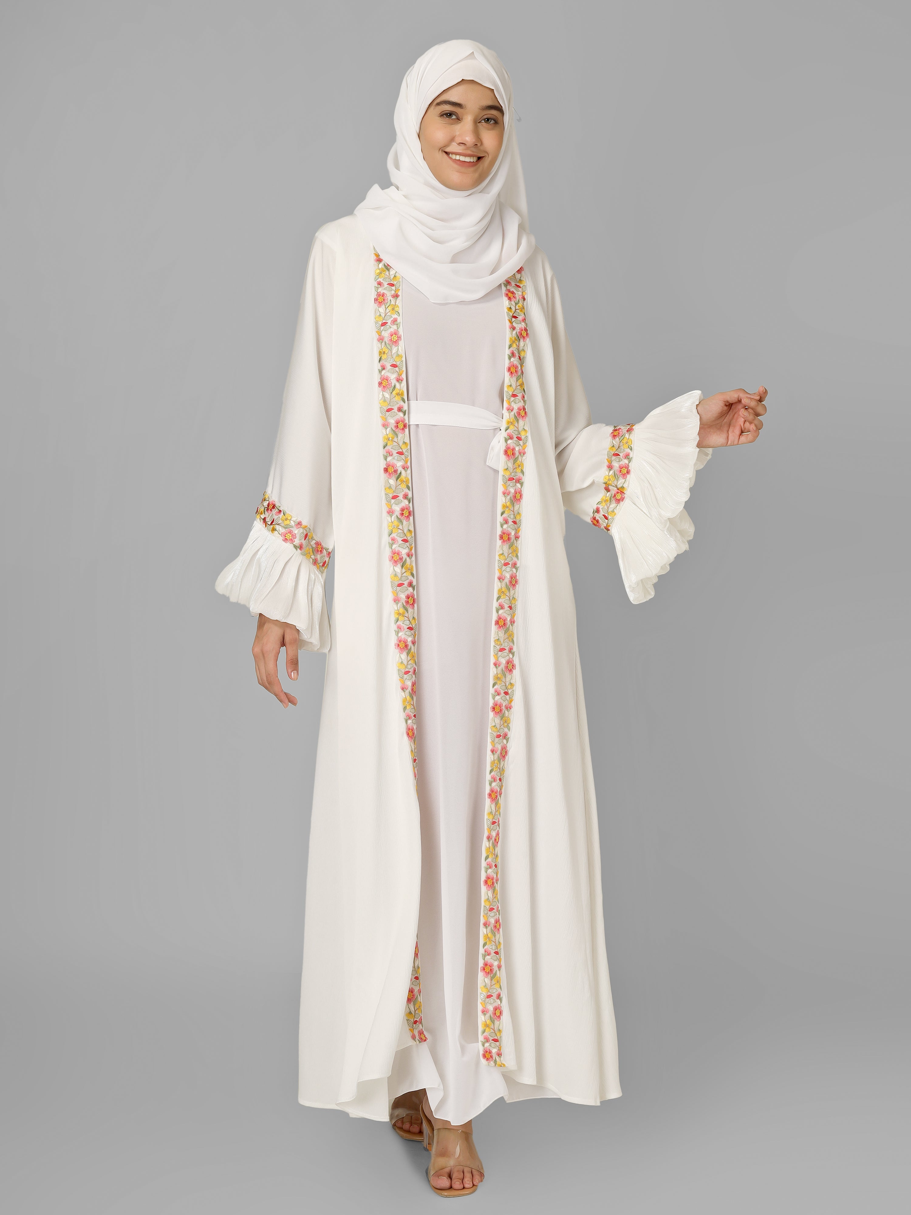 HEER ORGANZA SLEEVE ABAYA | WHITE
