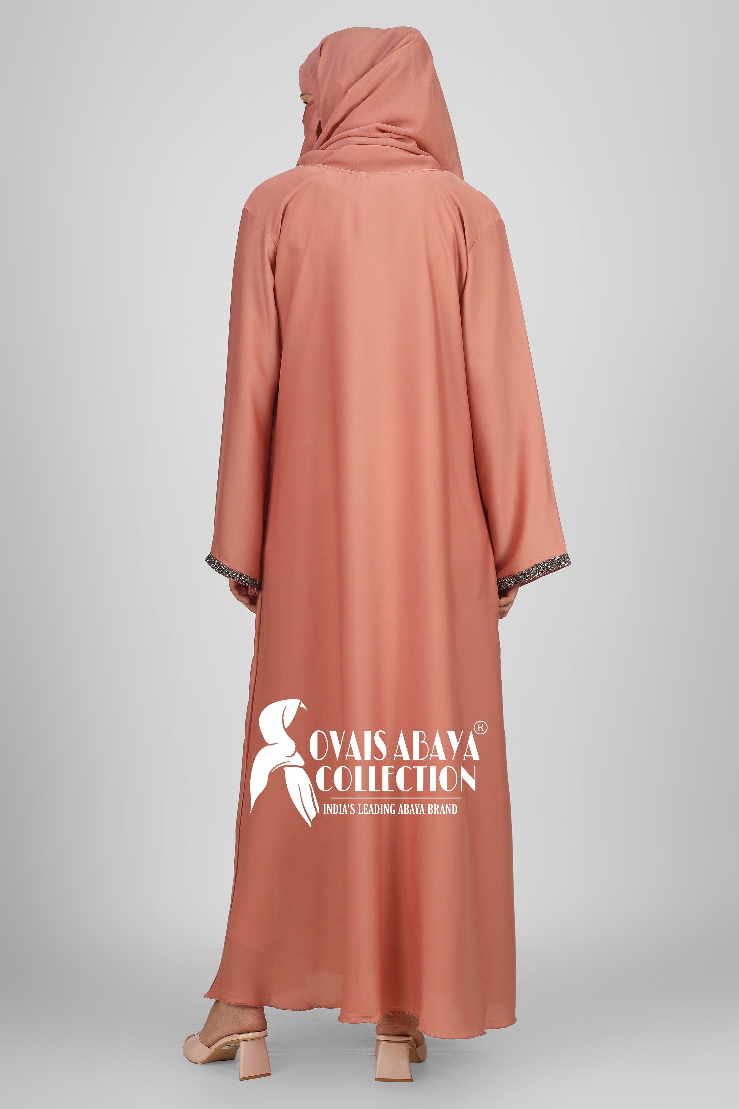 Imported Zainab Stone Lace Abaya ( PEACH )