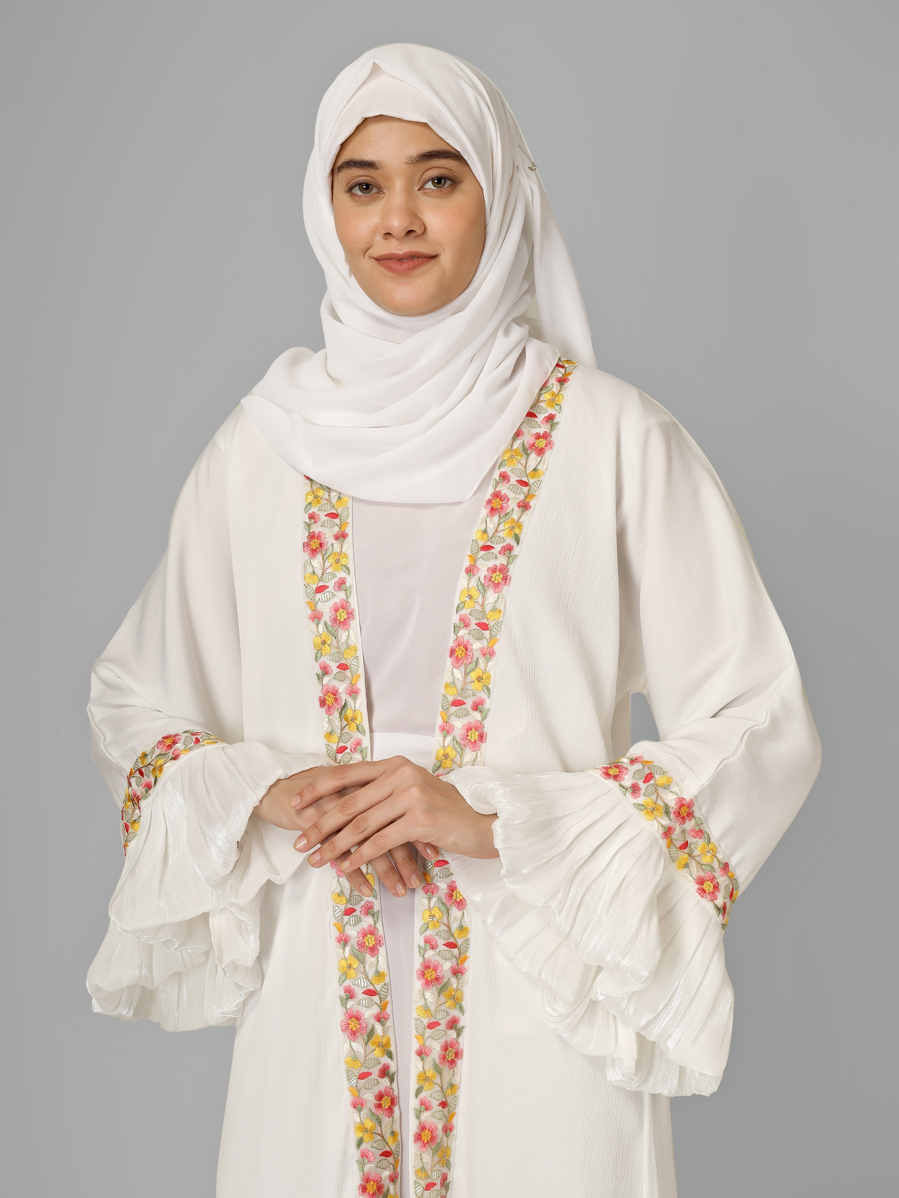HEER ORGANZA SLEEVE ABAYA | WHITE
