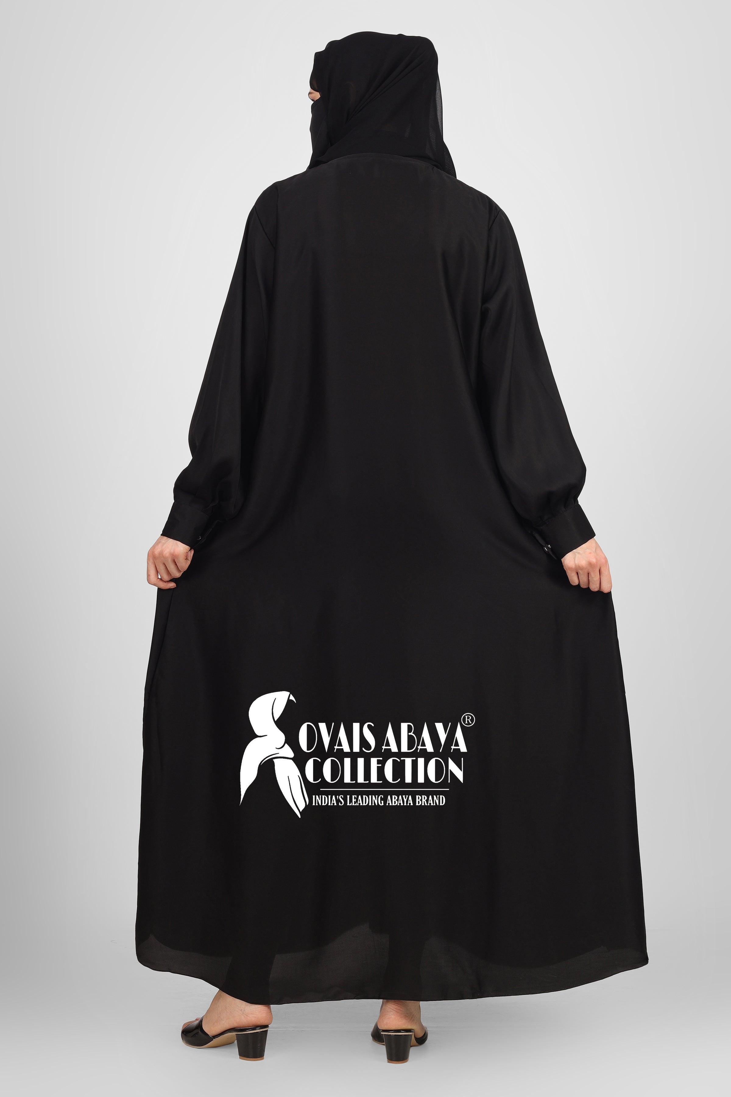 Beautiful Frill Plates Work Buttons Abaya ( BLACK )