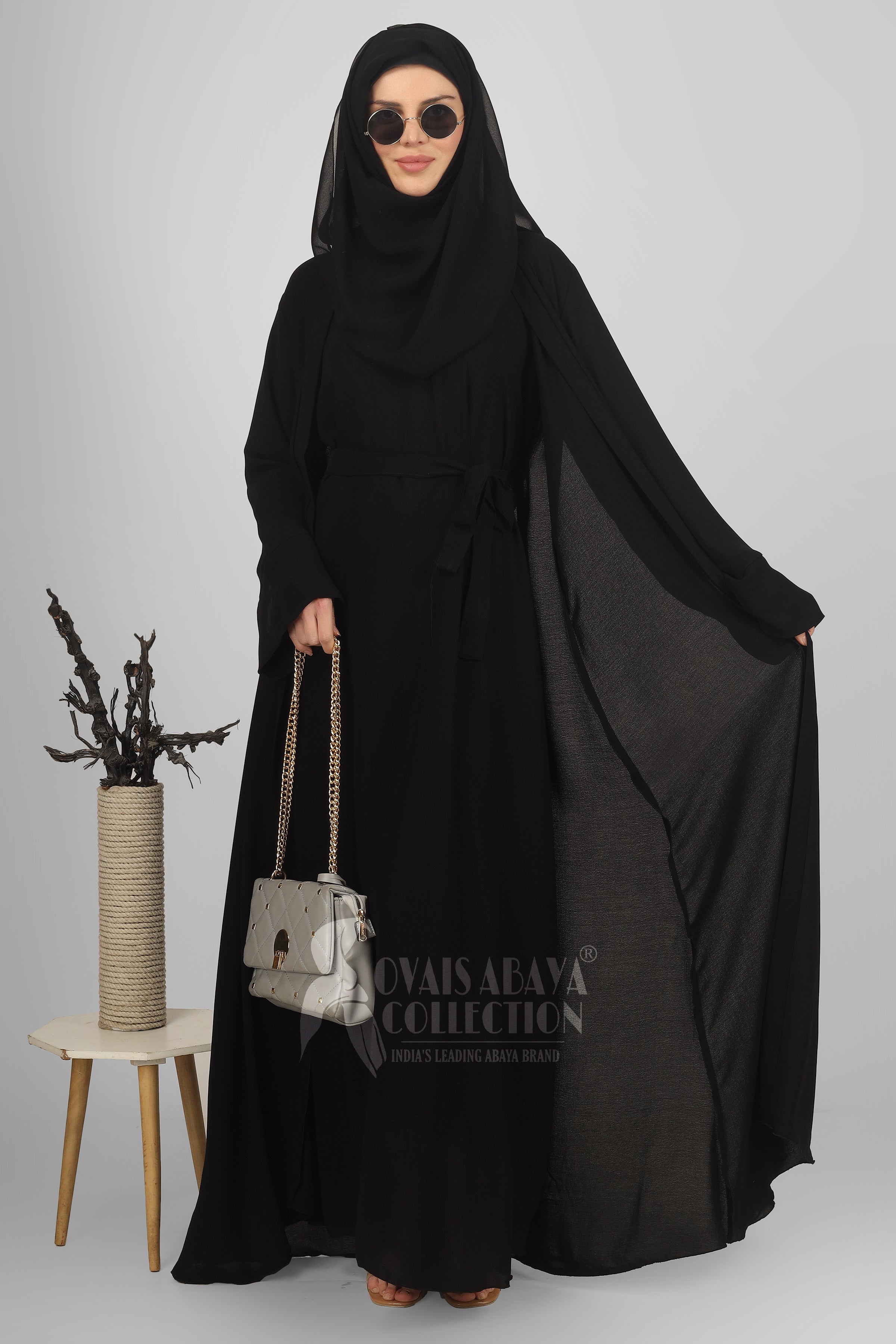 Original Dubai Crush Double Shrugs Abaya BLACK ( Limited - Stock )