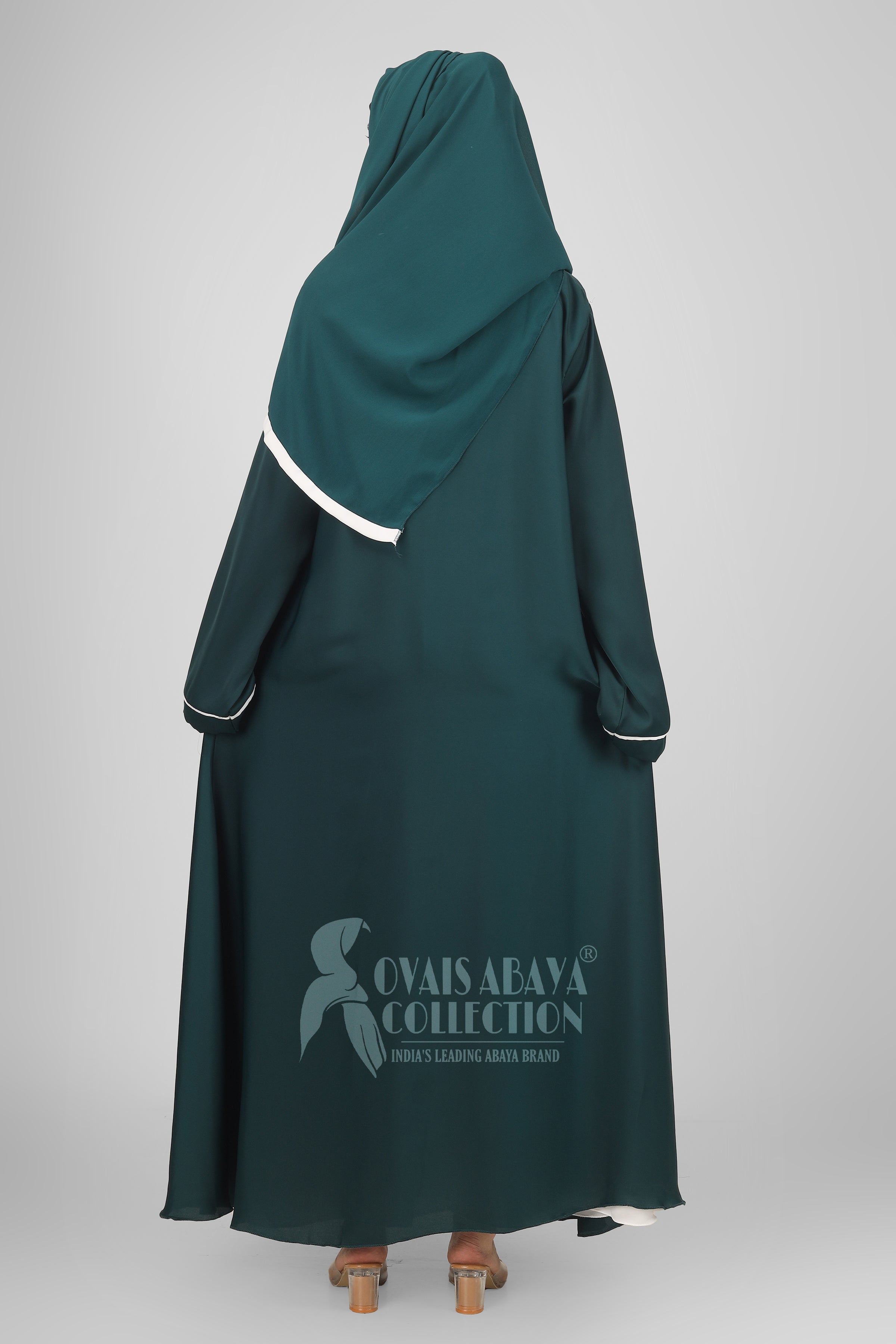 Ruhi Imported Double Shrugs Abaya TEAL TO WHITE - ( New - Edition )