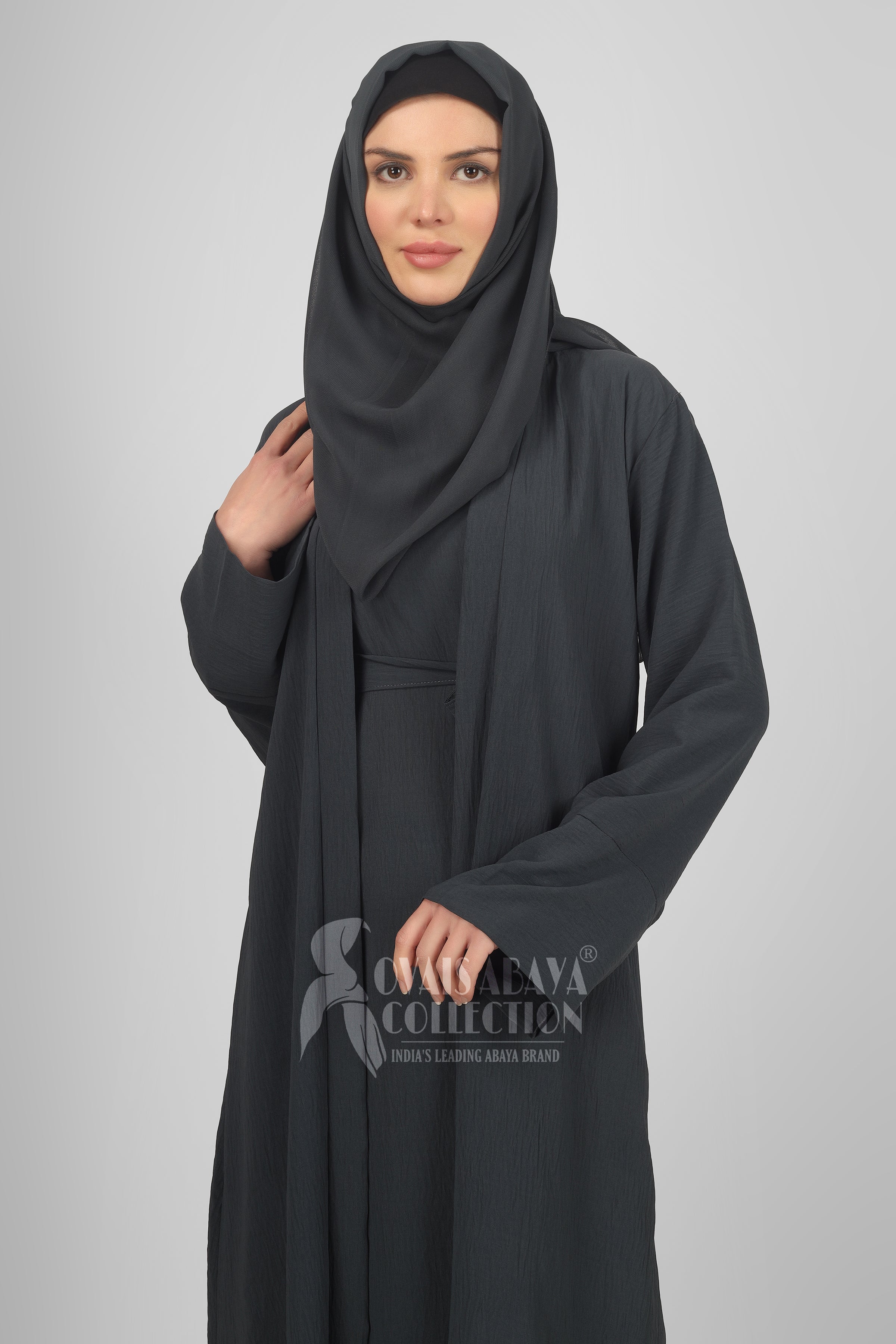 Original Dubai Crush Double Shrugs Abaya DD GRAY ( Limited - Stock )