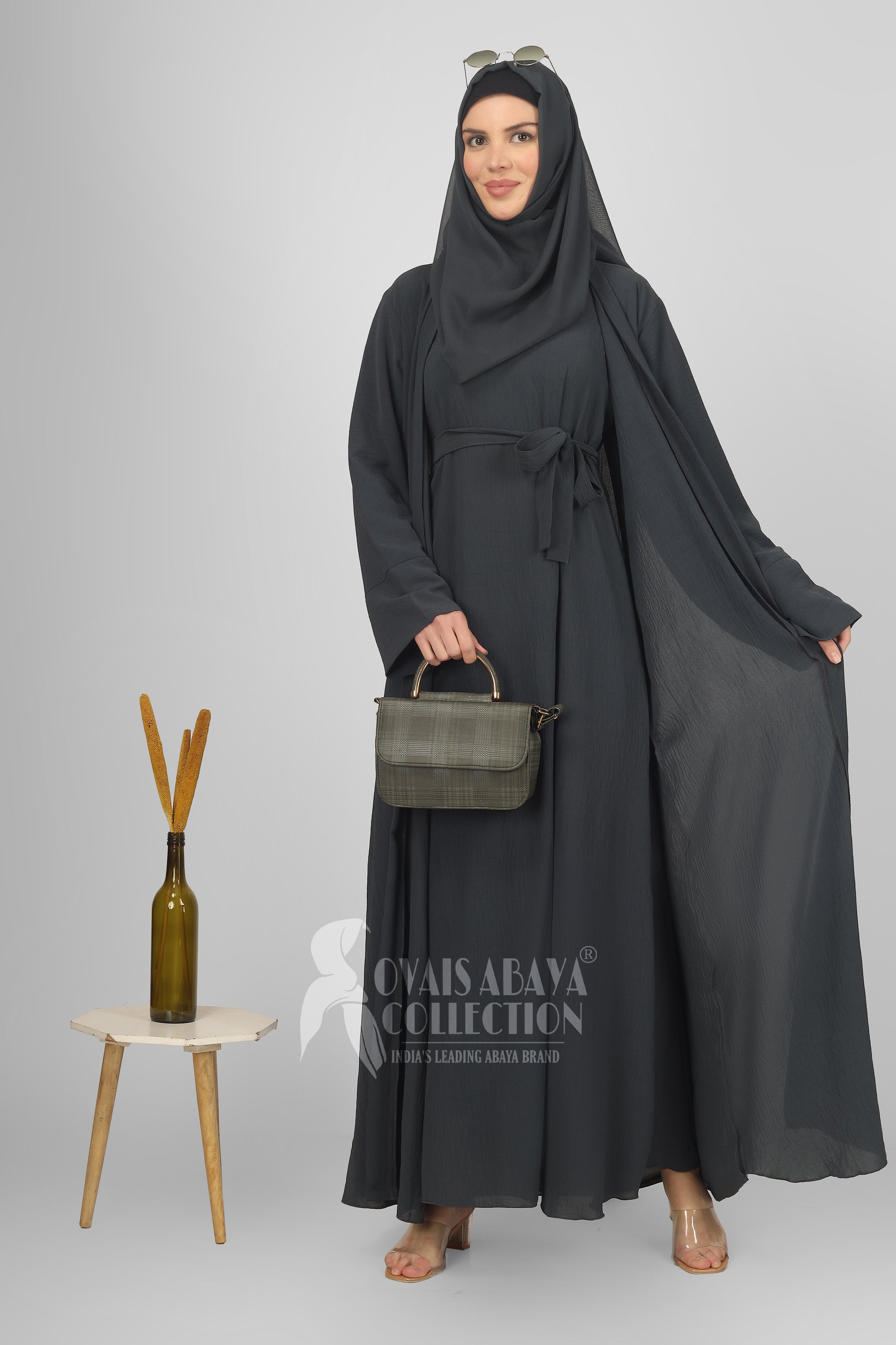 Original Dubai Crush Double Shrugs Abaya DD GRAY ( Limited - Stock )