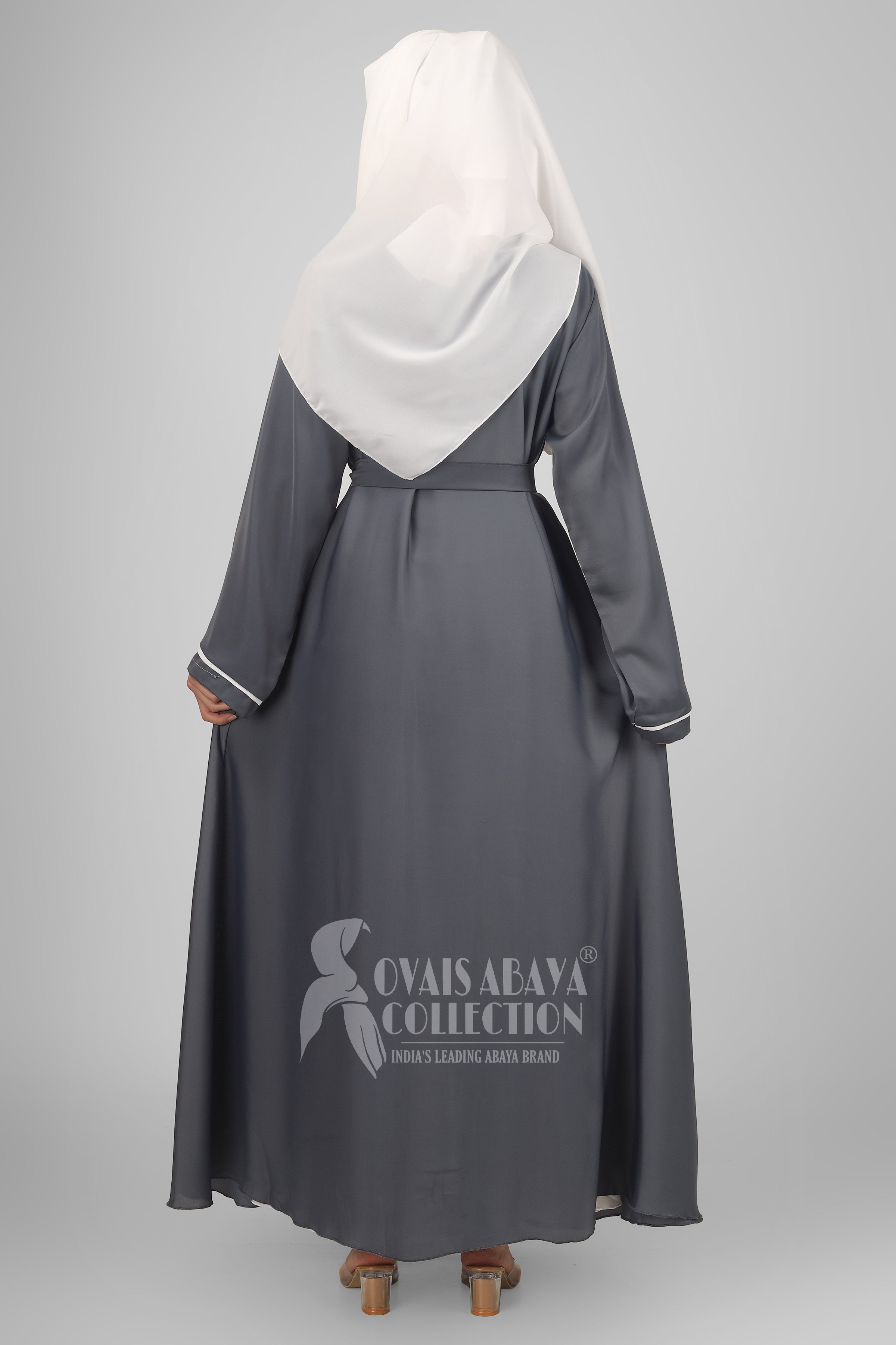 Ruhi Imported Double Shrugs Abaya LITE GRAY TO WHITE - ( New - Edition )