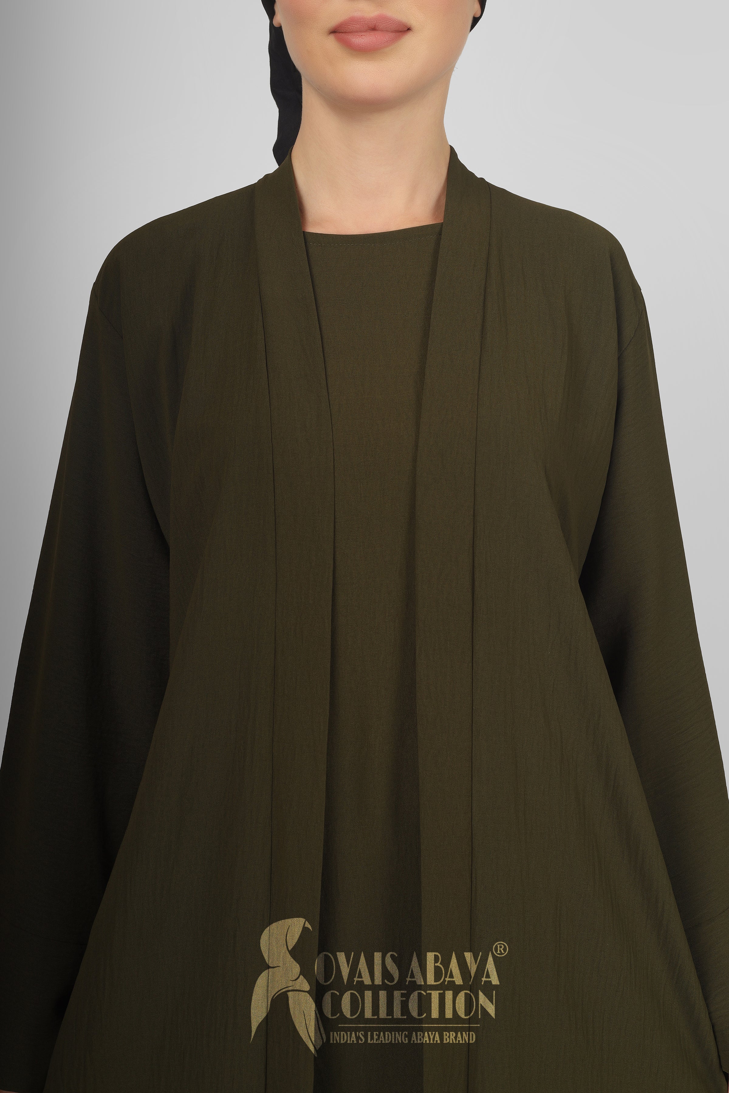 Original Dubai Crush Double Shrugs Abaya OLIVE ( Limited - Stock )