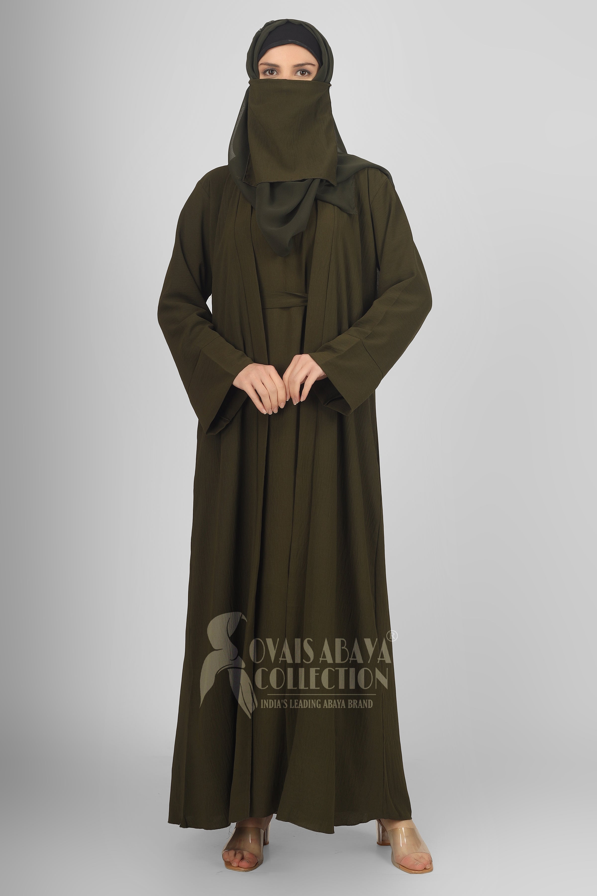 Original Dubai Crush Double Shrugs Abaya OLIVE ( Limited - Stock )