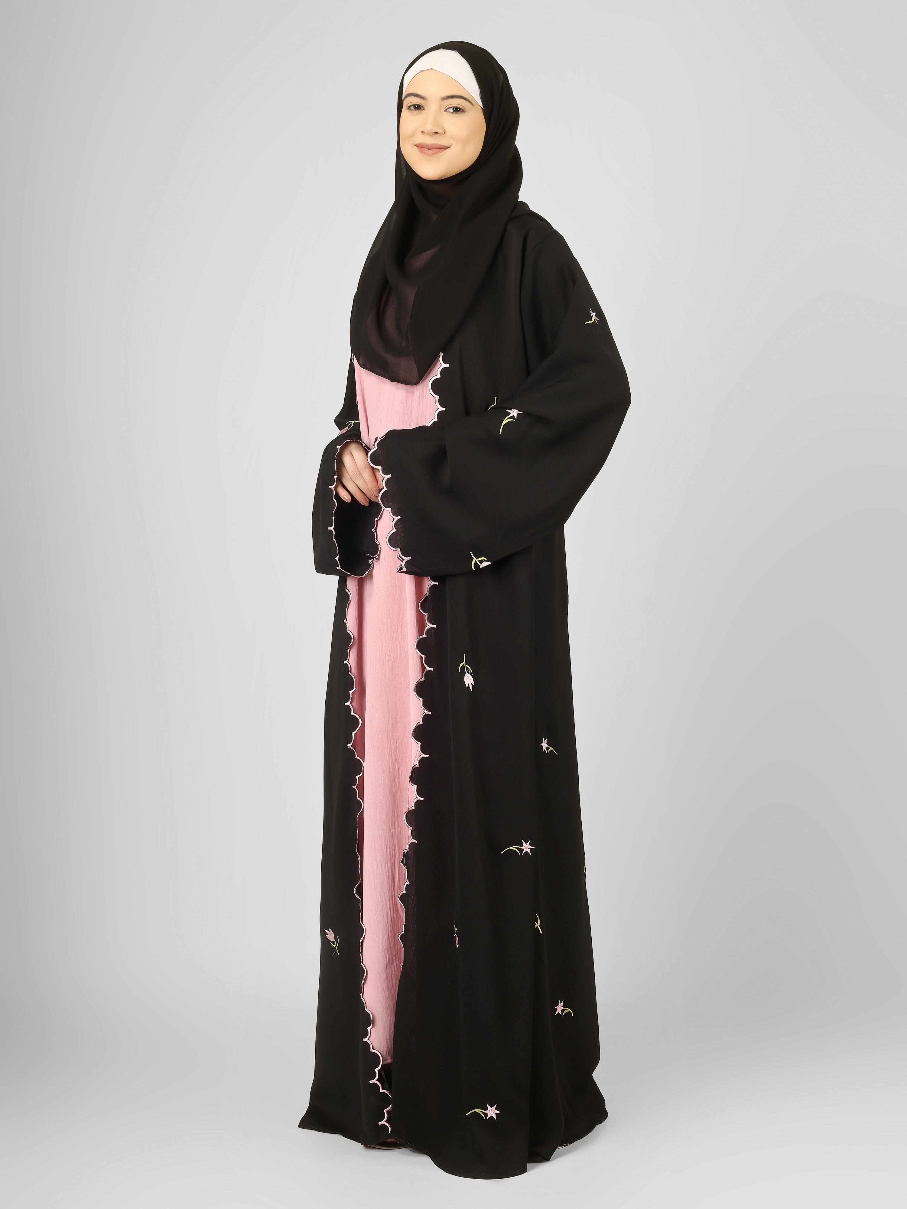 TEHMINA DOUBLE SHRUG ABAYA | PINK