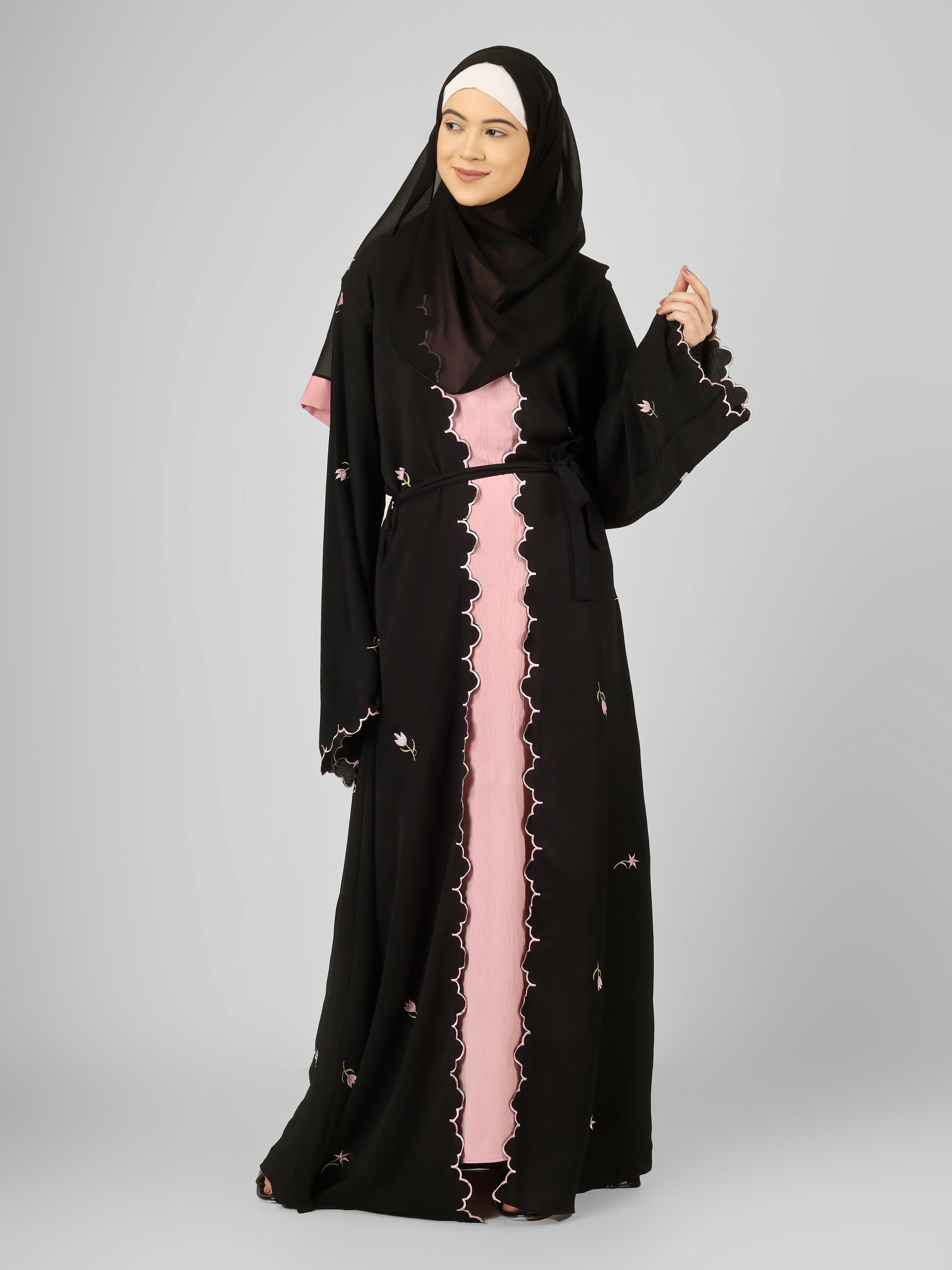 TEHMINA DOUBLE SHRUG ABAYA | PINK