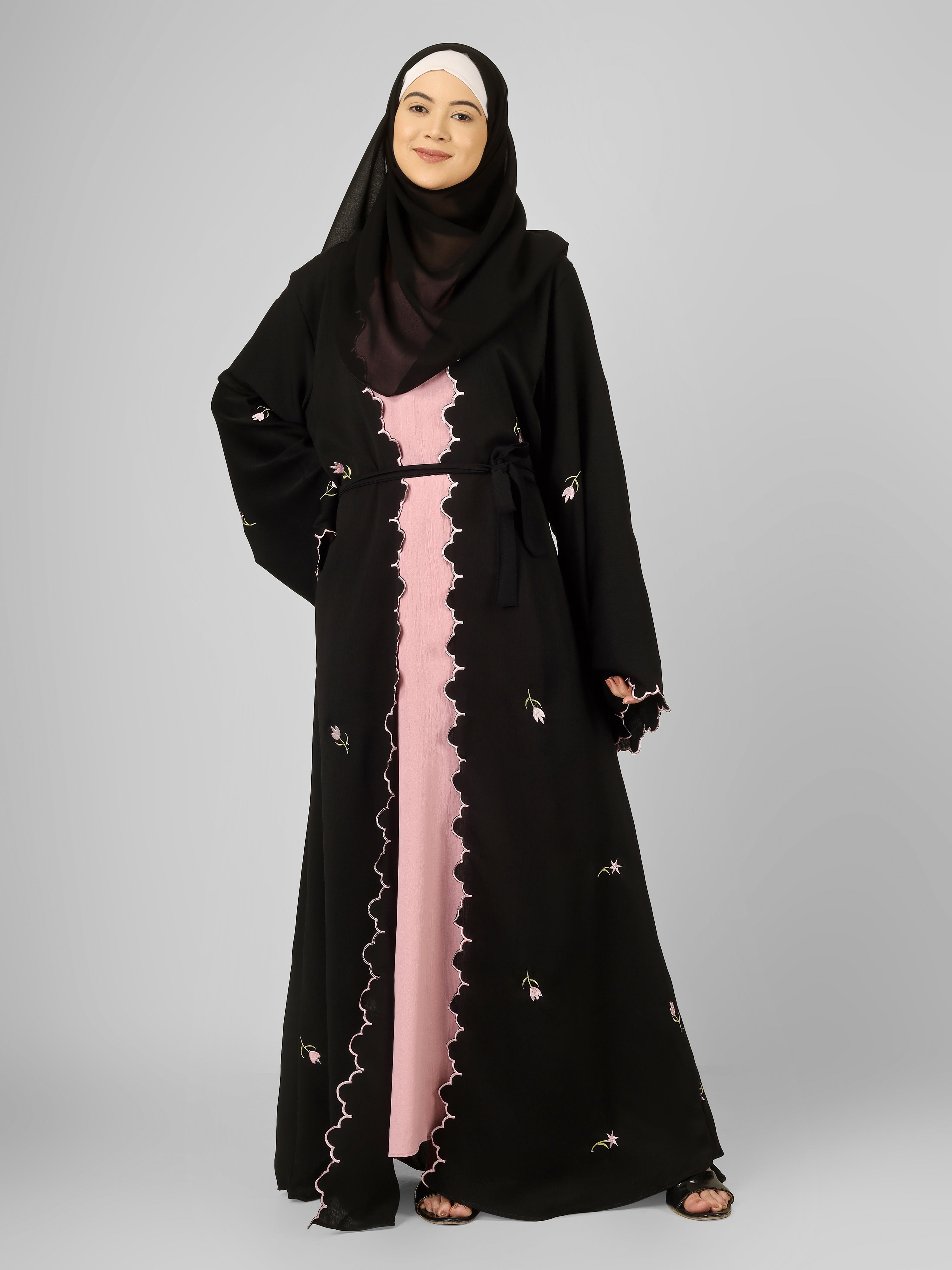 TEHMINA DOUBLE SHRUG ABAYA | PINK