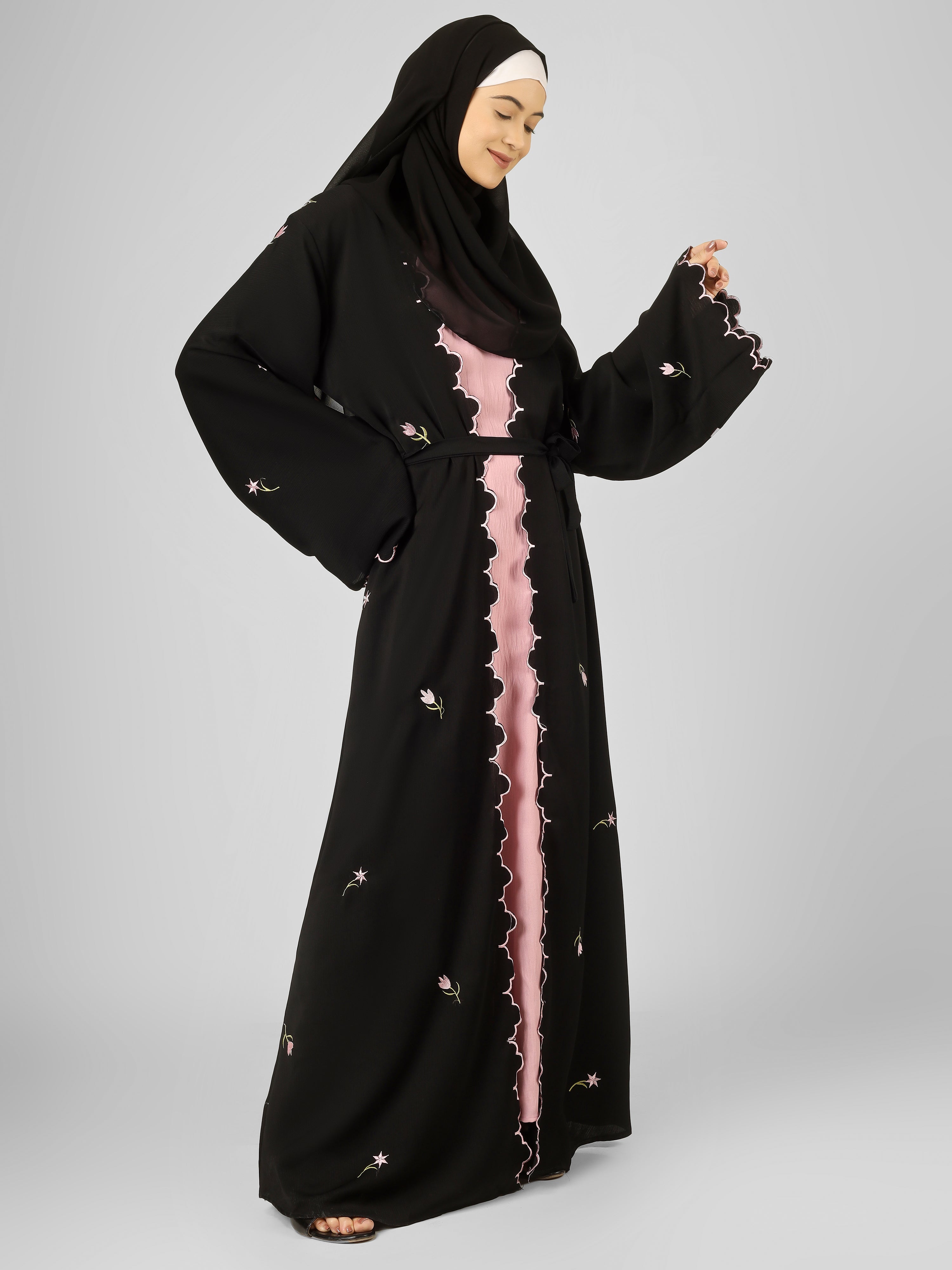 TEHMINA DOUBLE SHRUG ABAYA | PINK