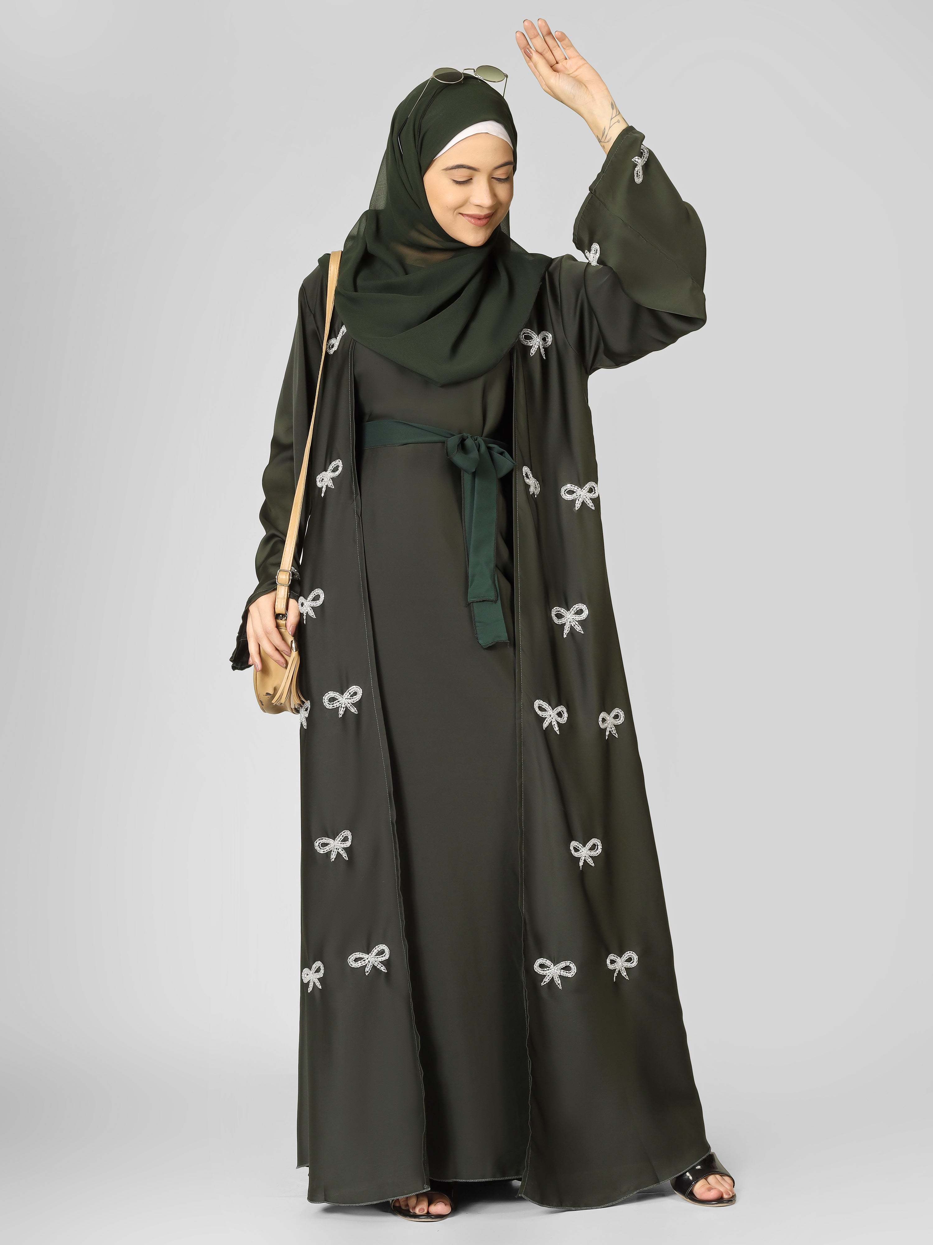 REHBAR DOUBLE SHRUG ABAYA | OLIVE