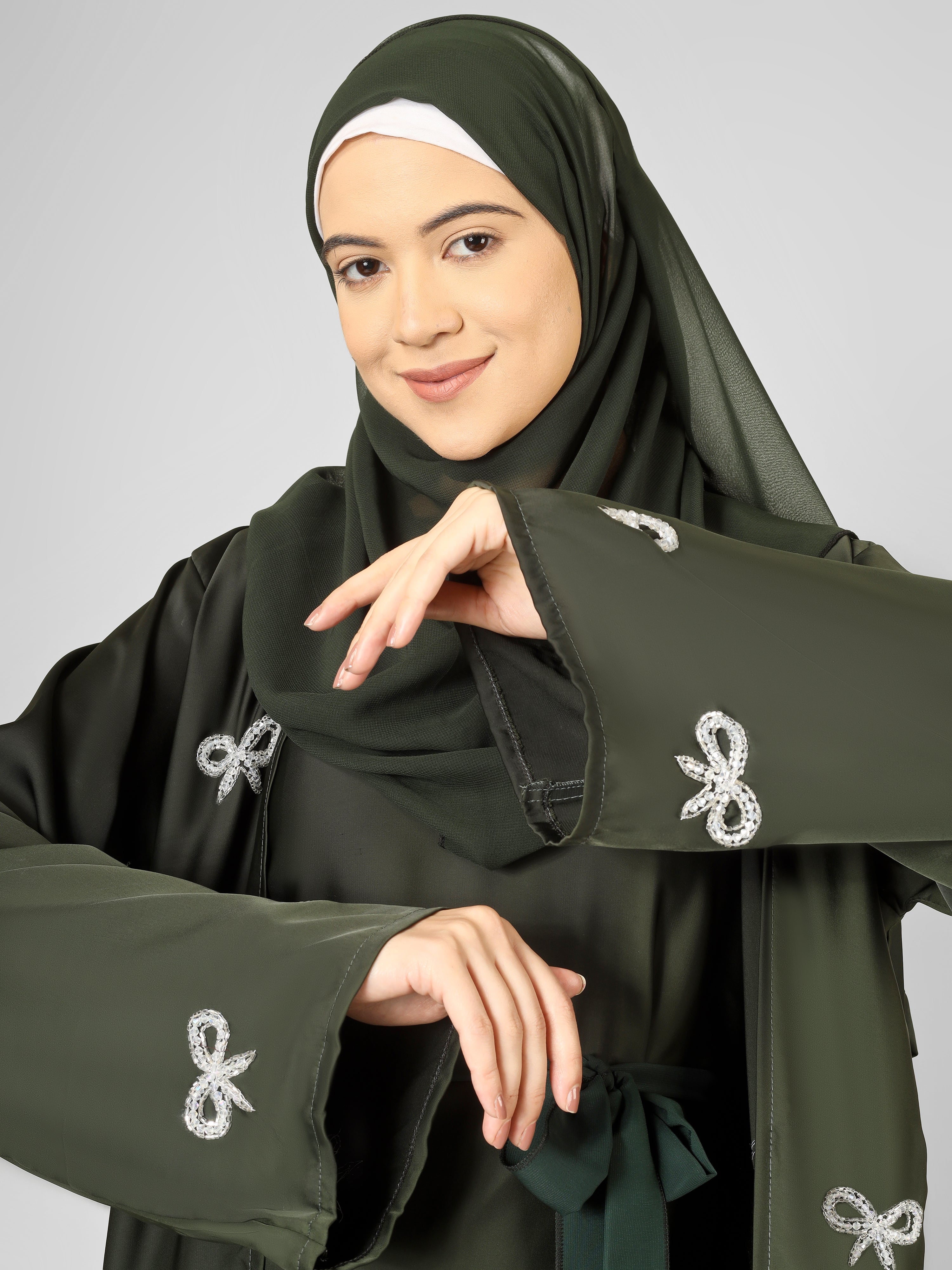 REHBAR DOUBLE SHRUG ABAYA | OLIVE