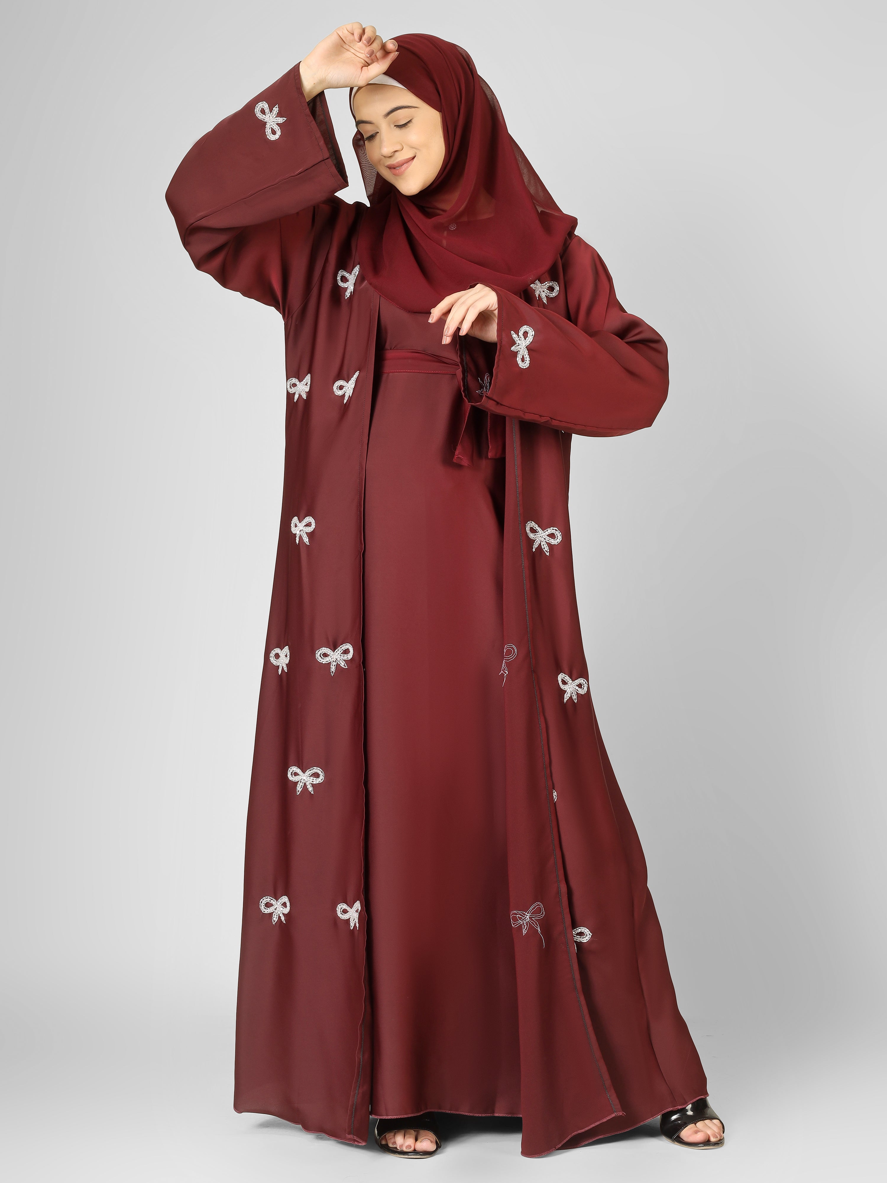REHBAR DOUBLE SHRUG ABAYA | MAROON