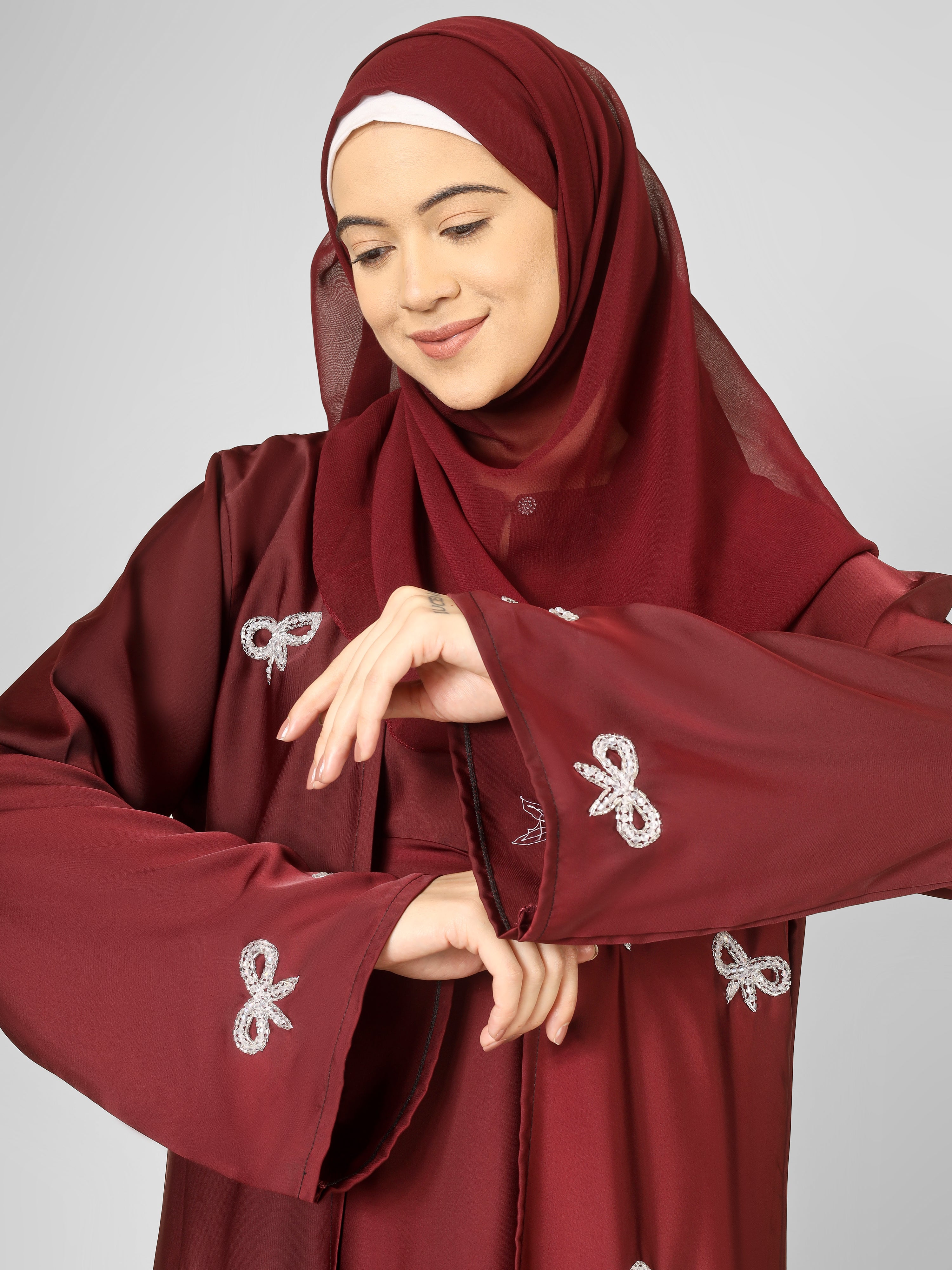 REHBAR DOUBLE SHRUG ABAYA | MAROON