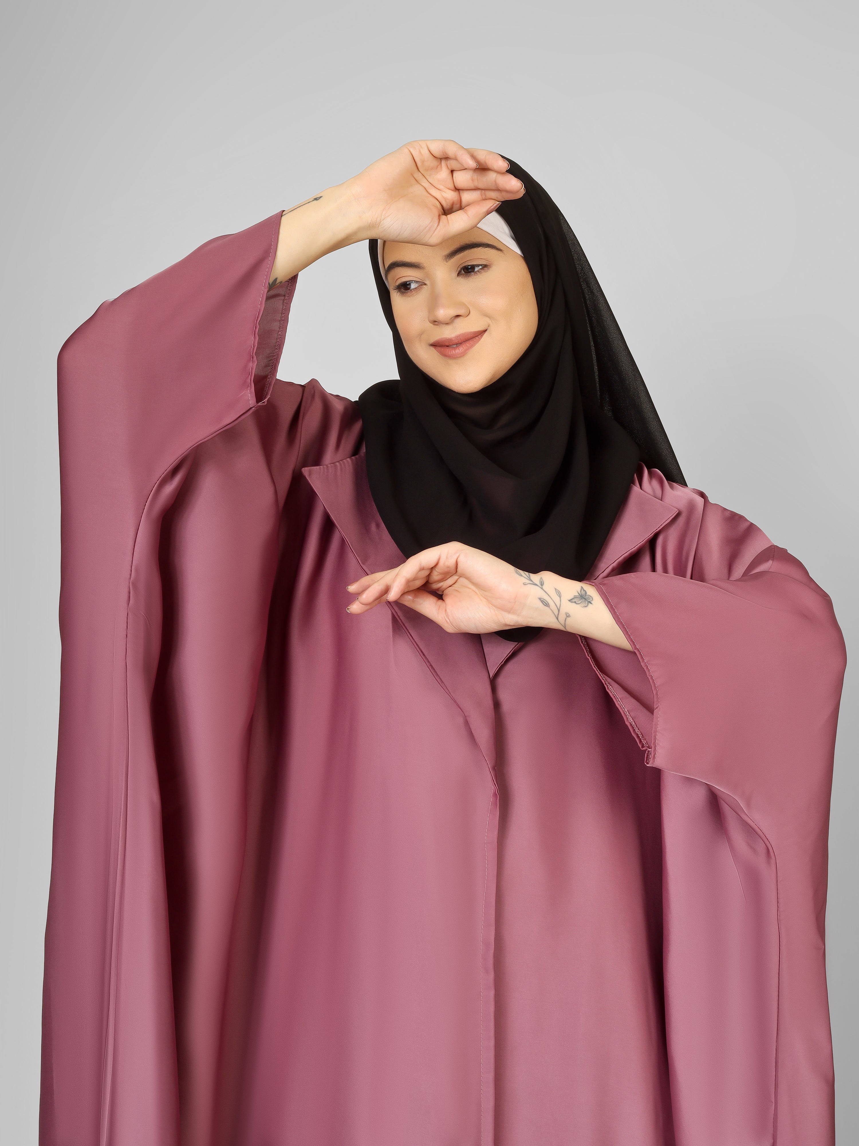 MAIZAH DOUBLE SHRUG ABAYA | PINK